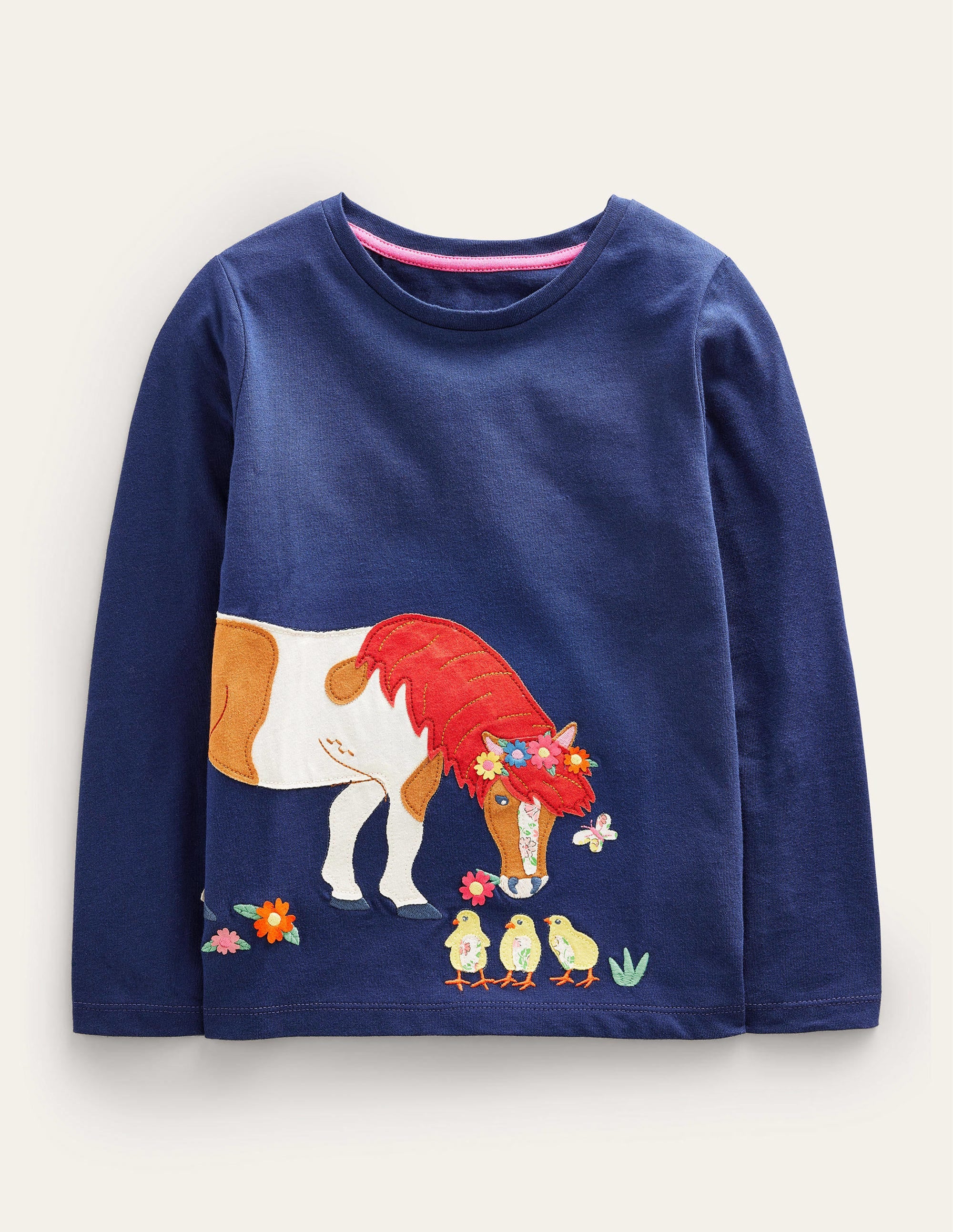 Top à manches longues et appliqué-Cheval bleu tribord - Image 1
