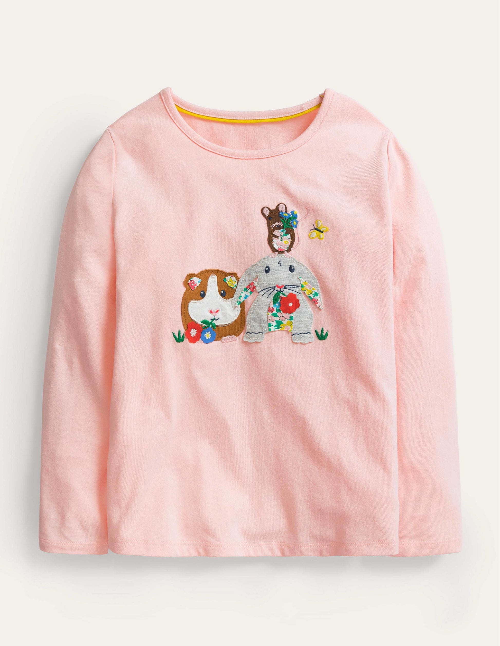 Long Sleeve Appliqué Top-Pink Guinea Pig-1