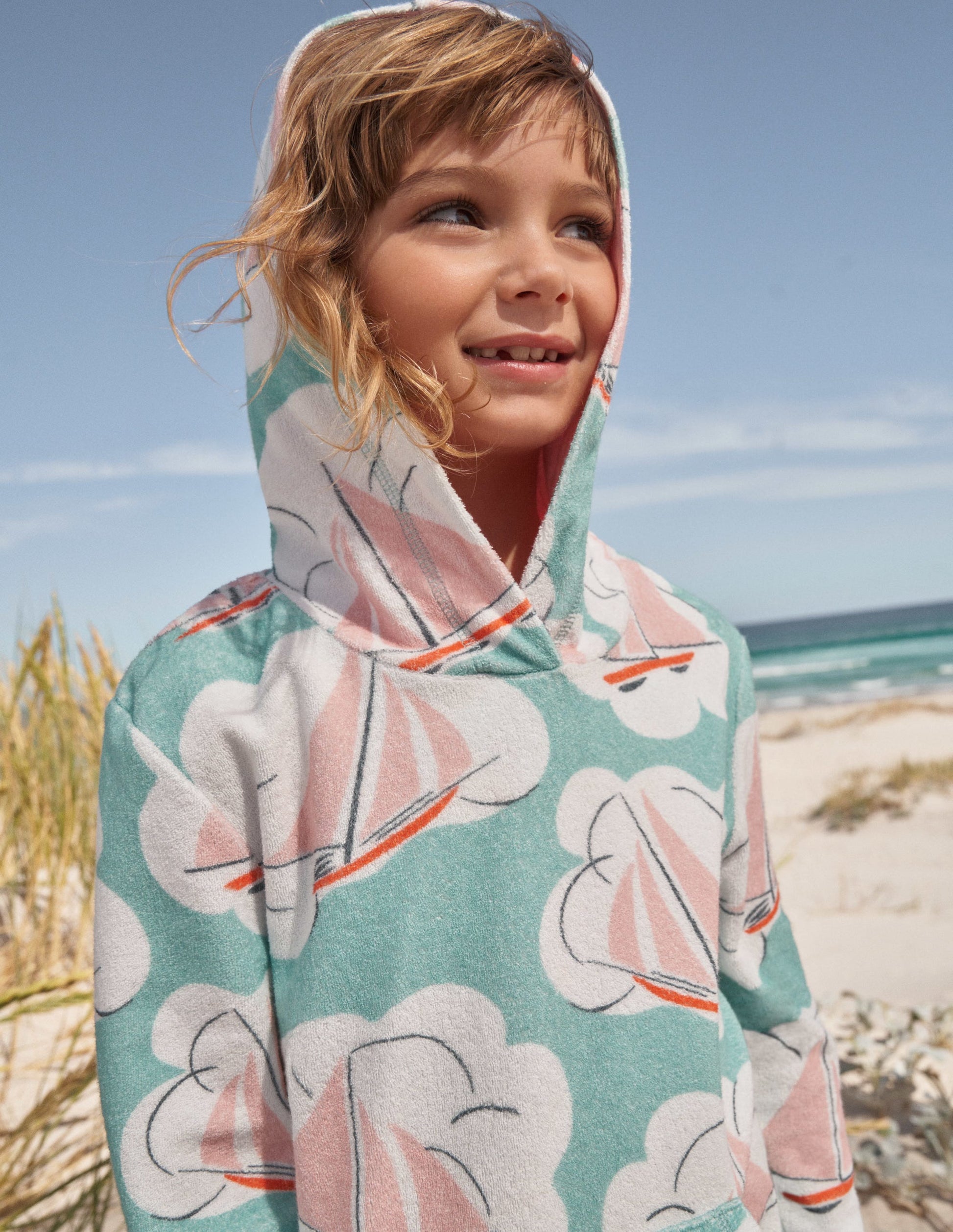 Gemustertes Frottee-Strandkleid-Meerblau, Boote-4