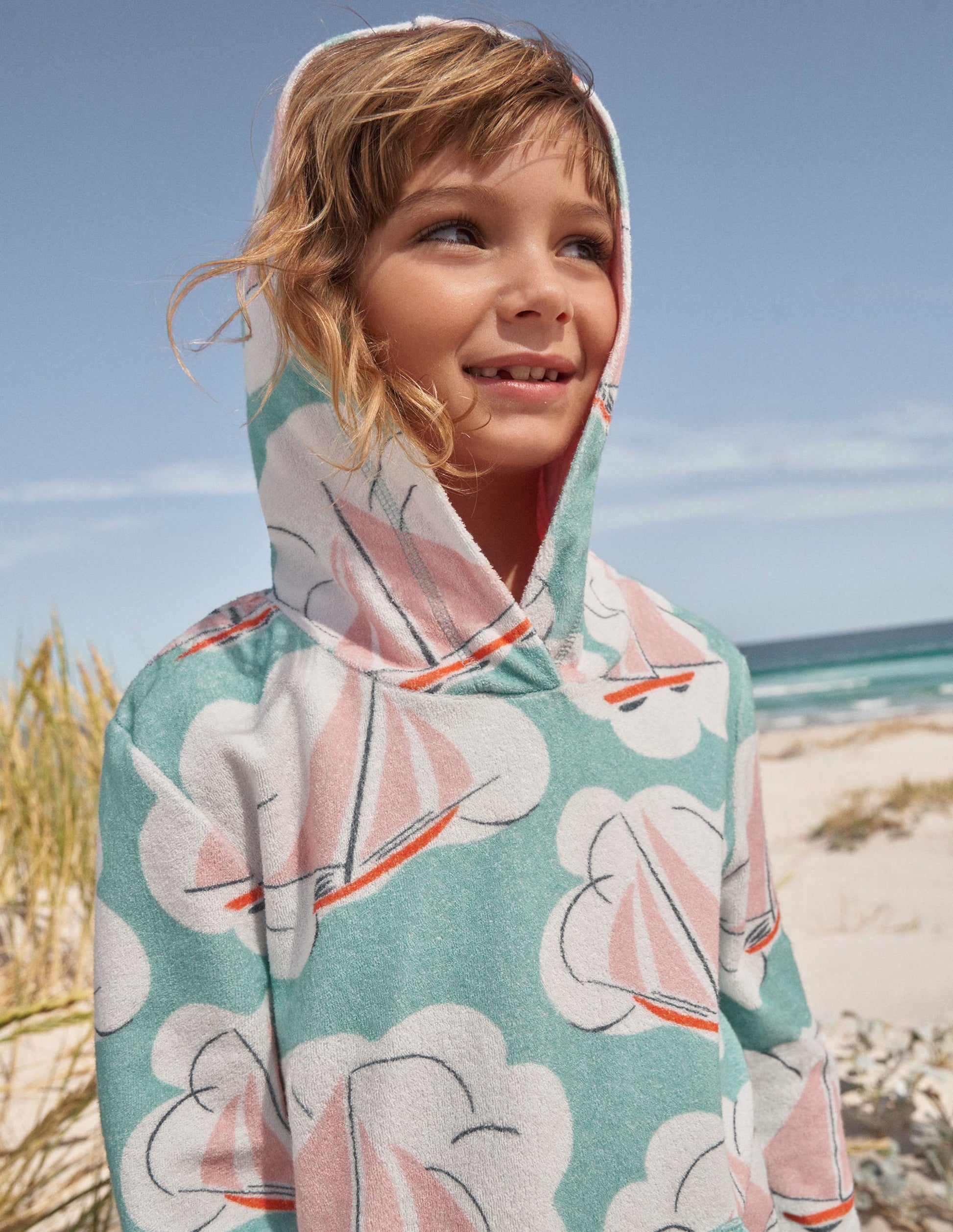 Gemustertes Frottee-Strandkleid-Meerblau, Boote-6