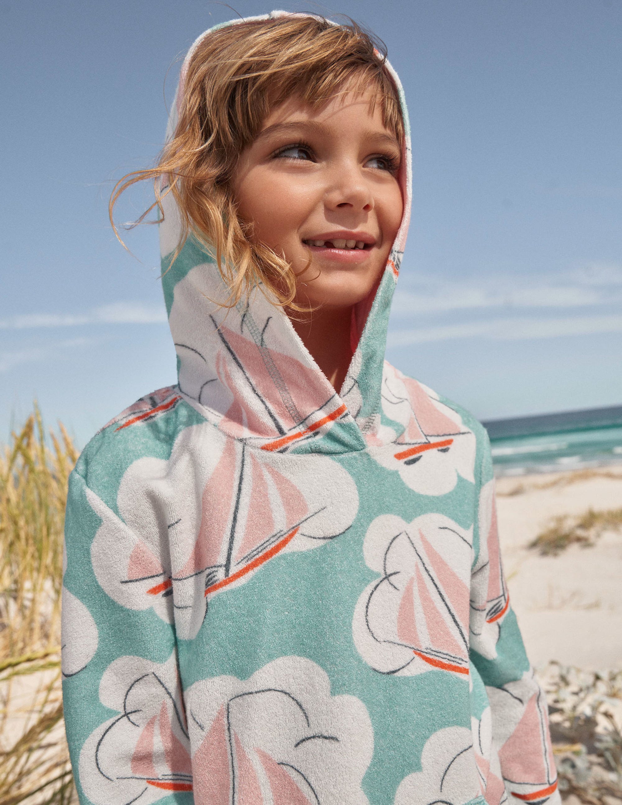 Gemustertes Frottee-Strandkleid-Meerblau, Boote - Image 6