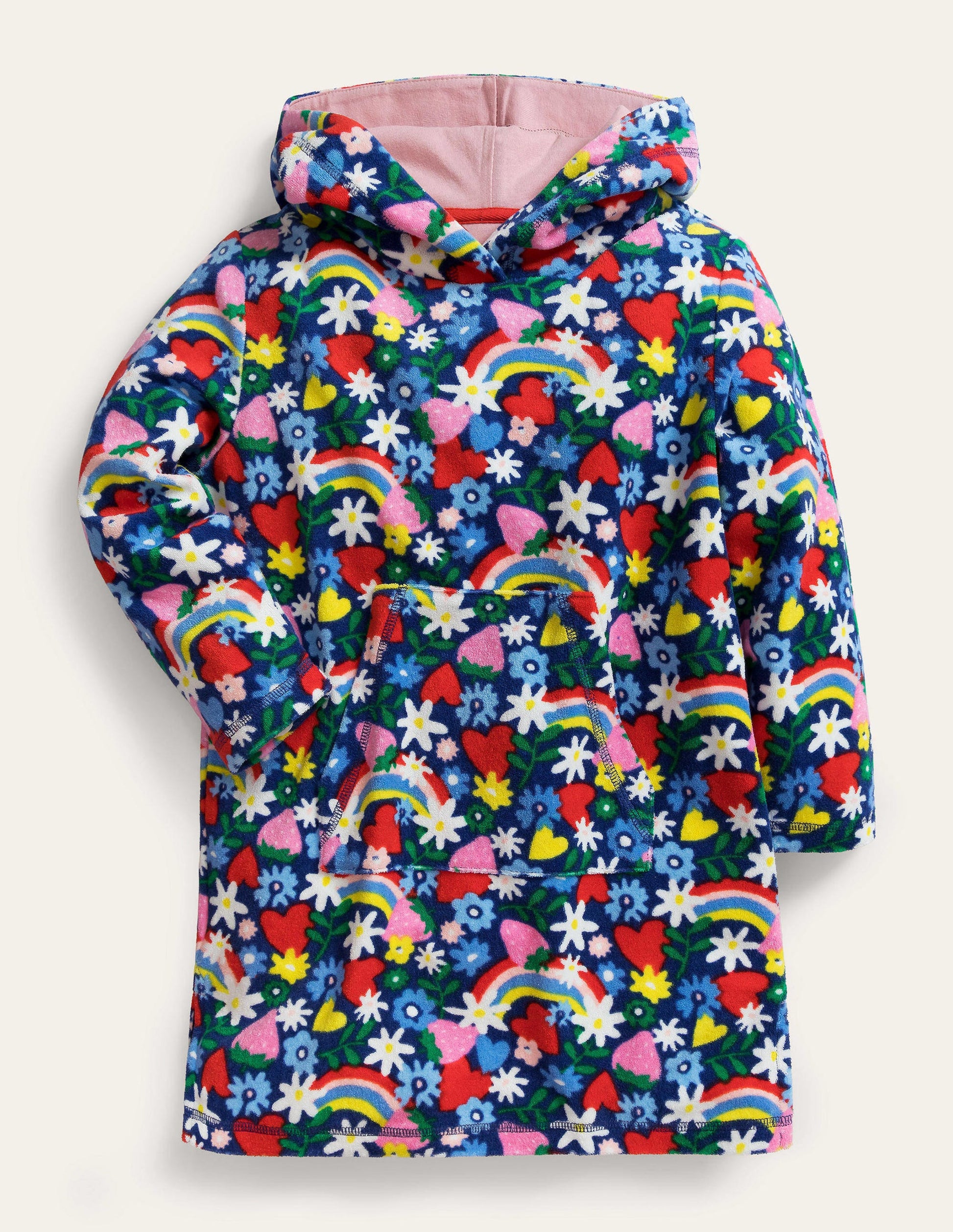 Gemustertes Frottee-Strandkleid-Bunt, Regenbogen/Blumen-1