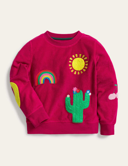 Frottee-Sweatshirt mit Motiv-Zuckerstangenrosa