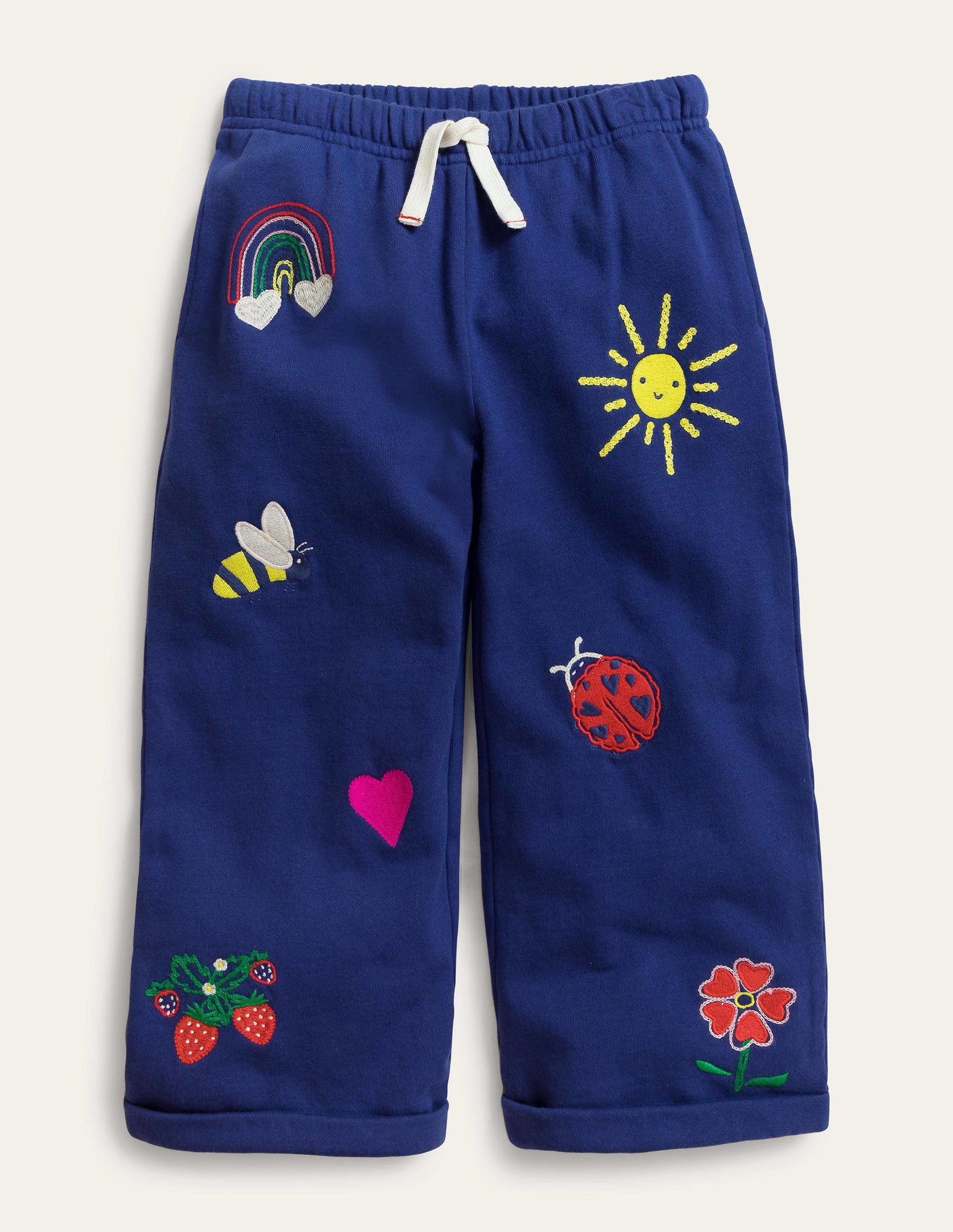 Wide Leg Embroidered Trousers-Starboard Blue-1