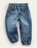 Jeans mit Bündchen-Helles Vintageblau, Gewaschen