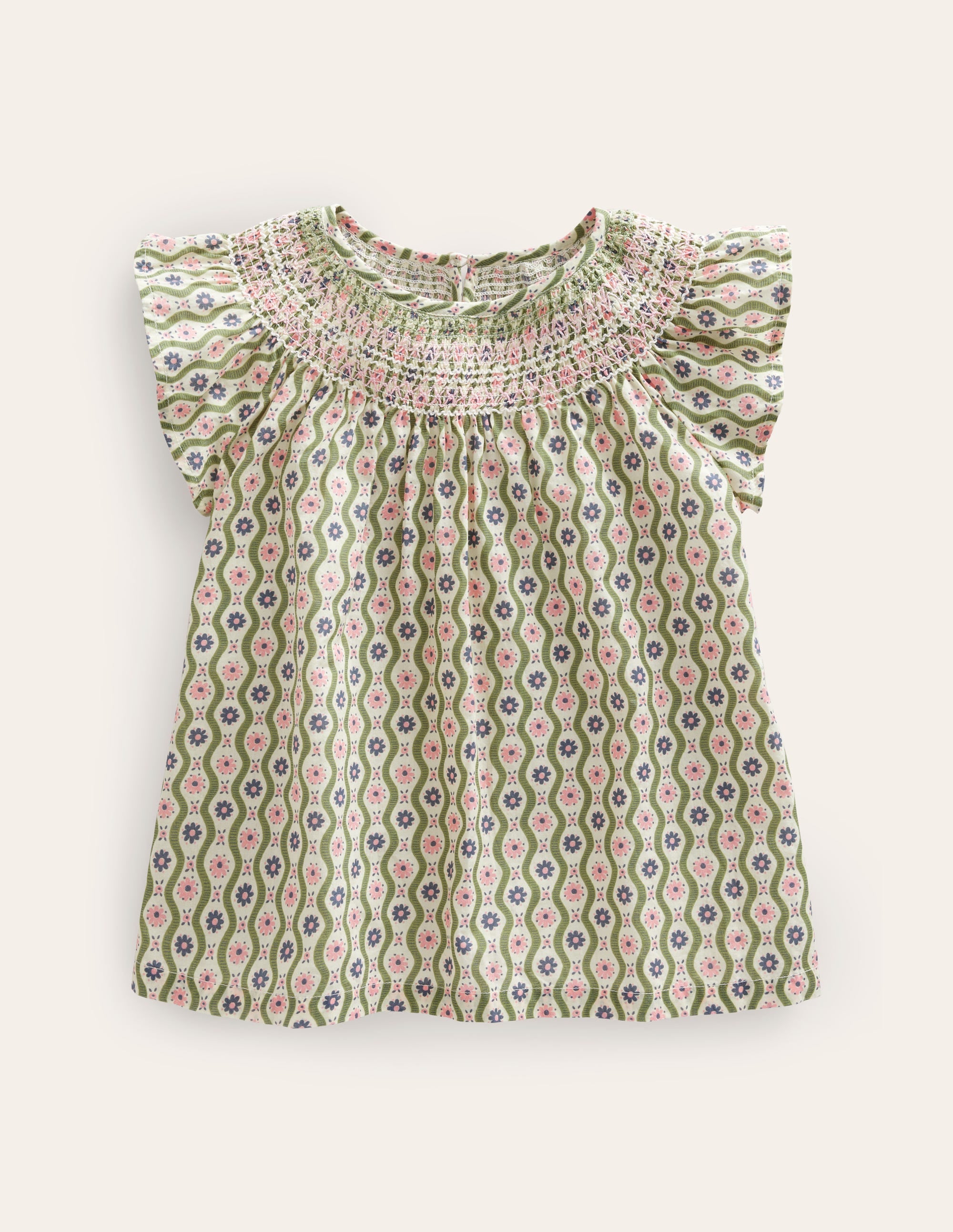 Top tissé à smocks-Motif Daisy Wave gousse de vanille - Image 1