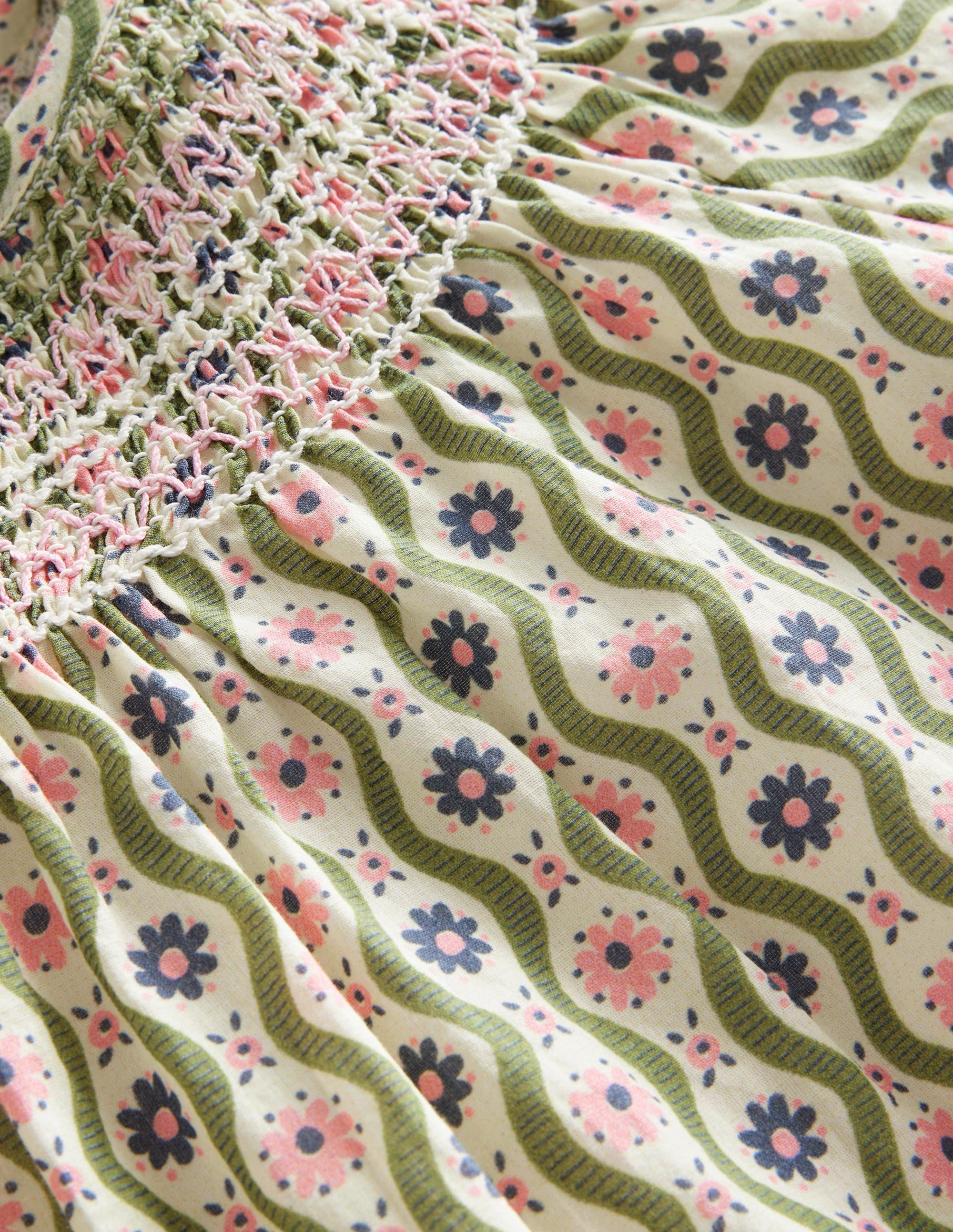 Top tissé à smocks-Motif Daisy Wave gousse de vanille - Image 3