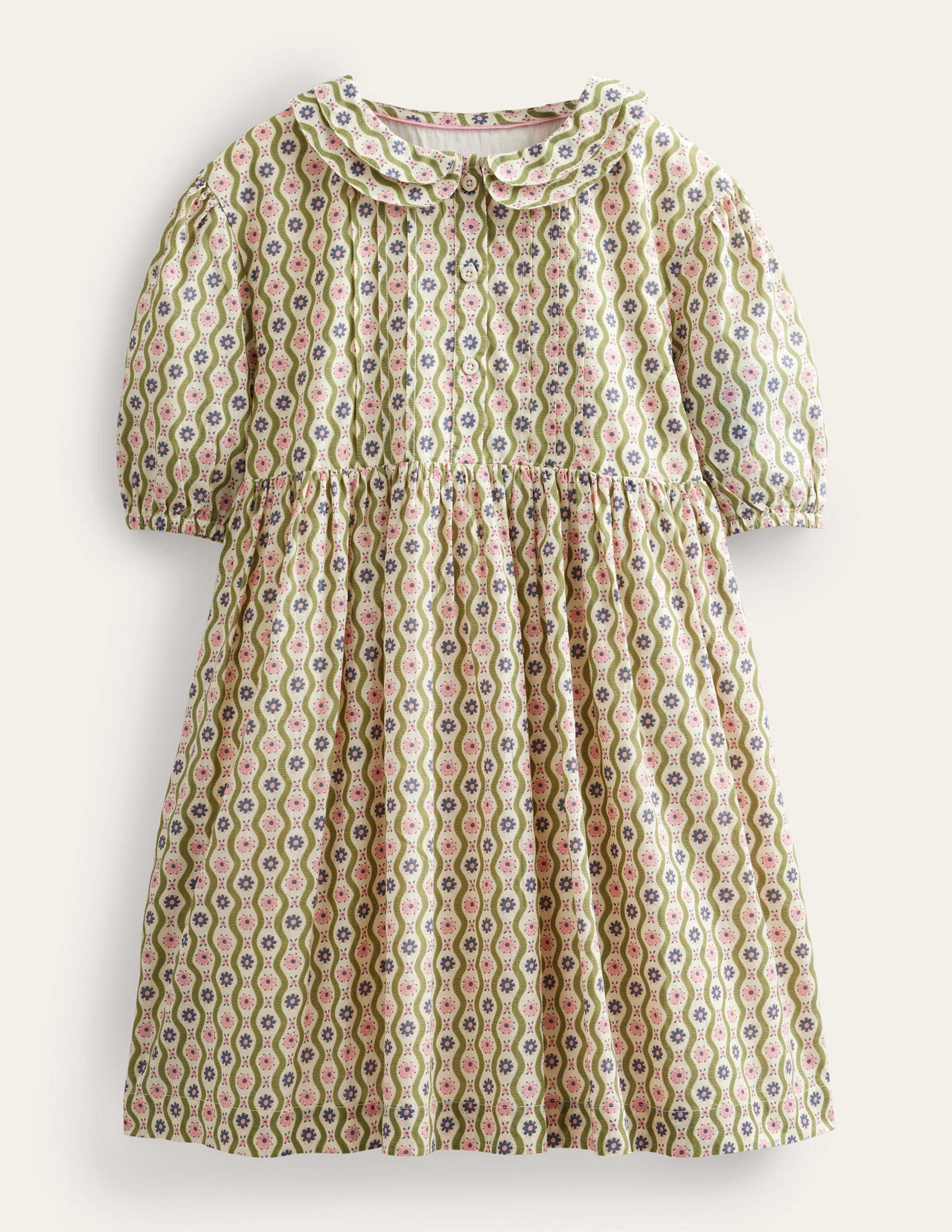 Robe imprimée style 40s-Motif Daisy Wave gousse de vanille - Image 1
