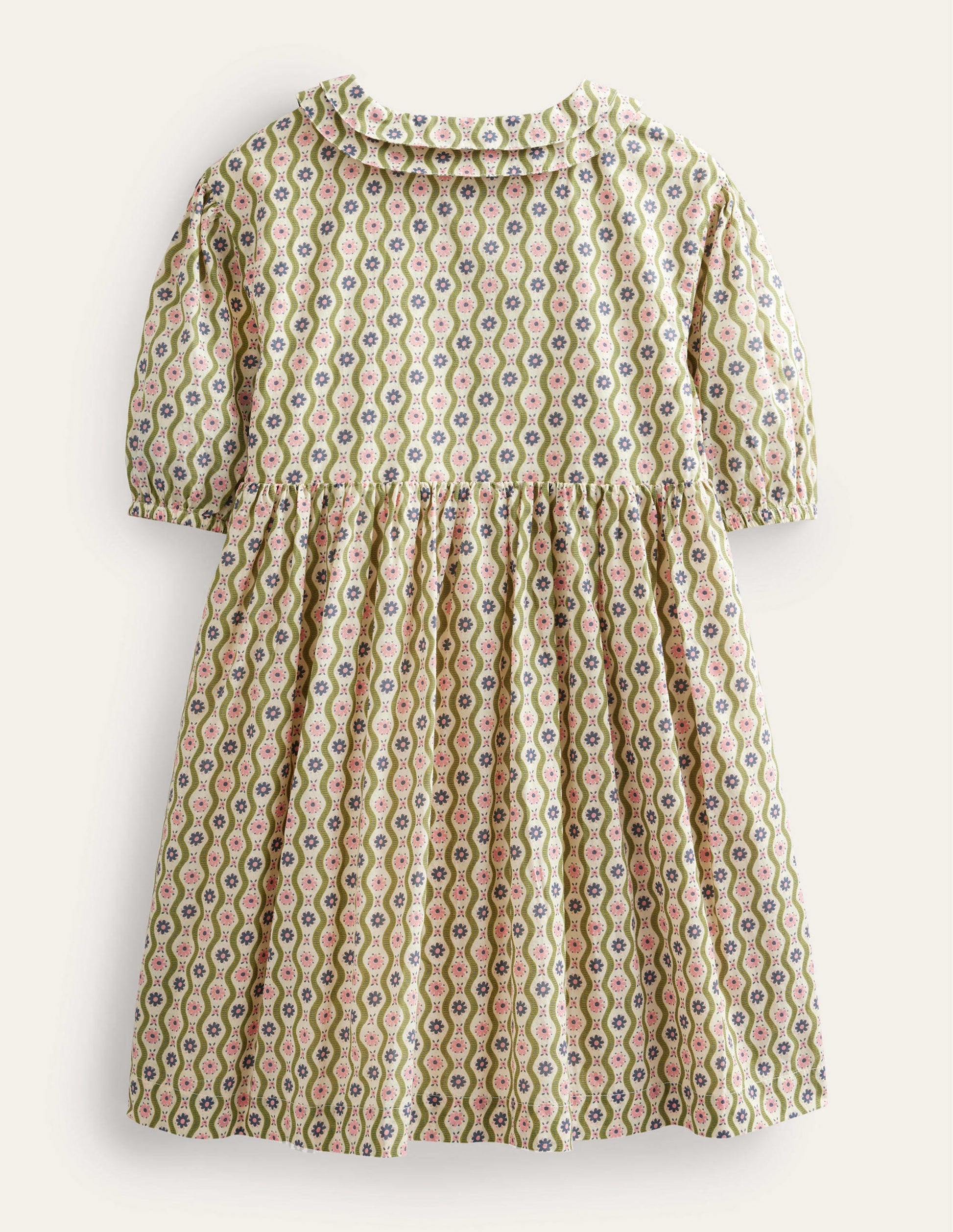 Robe imprimée style 40s-Motif Daisy Wave gousse de vanille-2