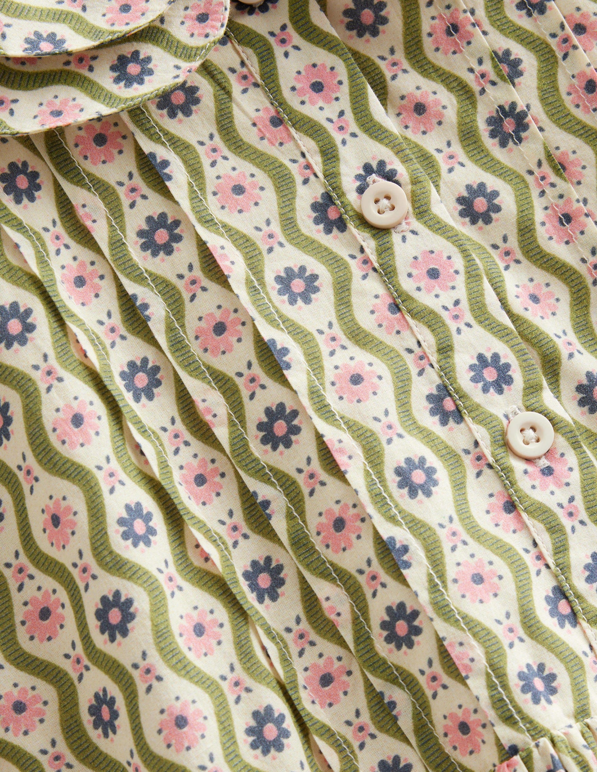 Robe imprimée style 40s-Motif Daisy Wave gousse de vanille-3