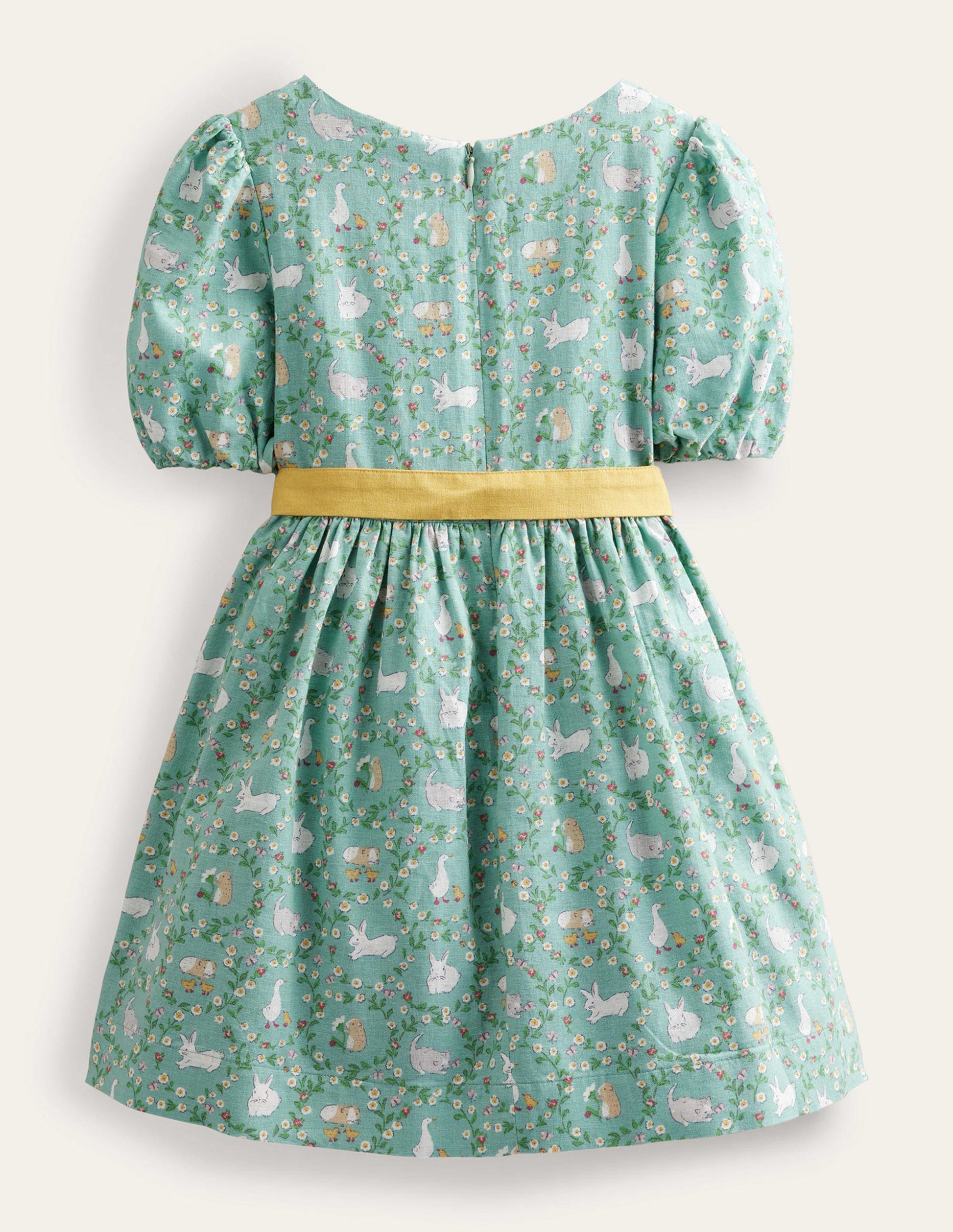 Vintage-Kleid aus Baumwolle und Leinen-Ozeangrün, Häschen-2