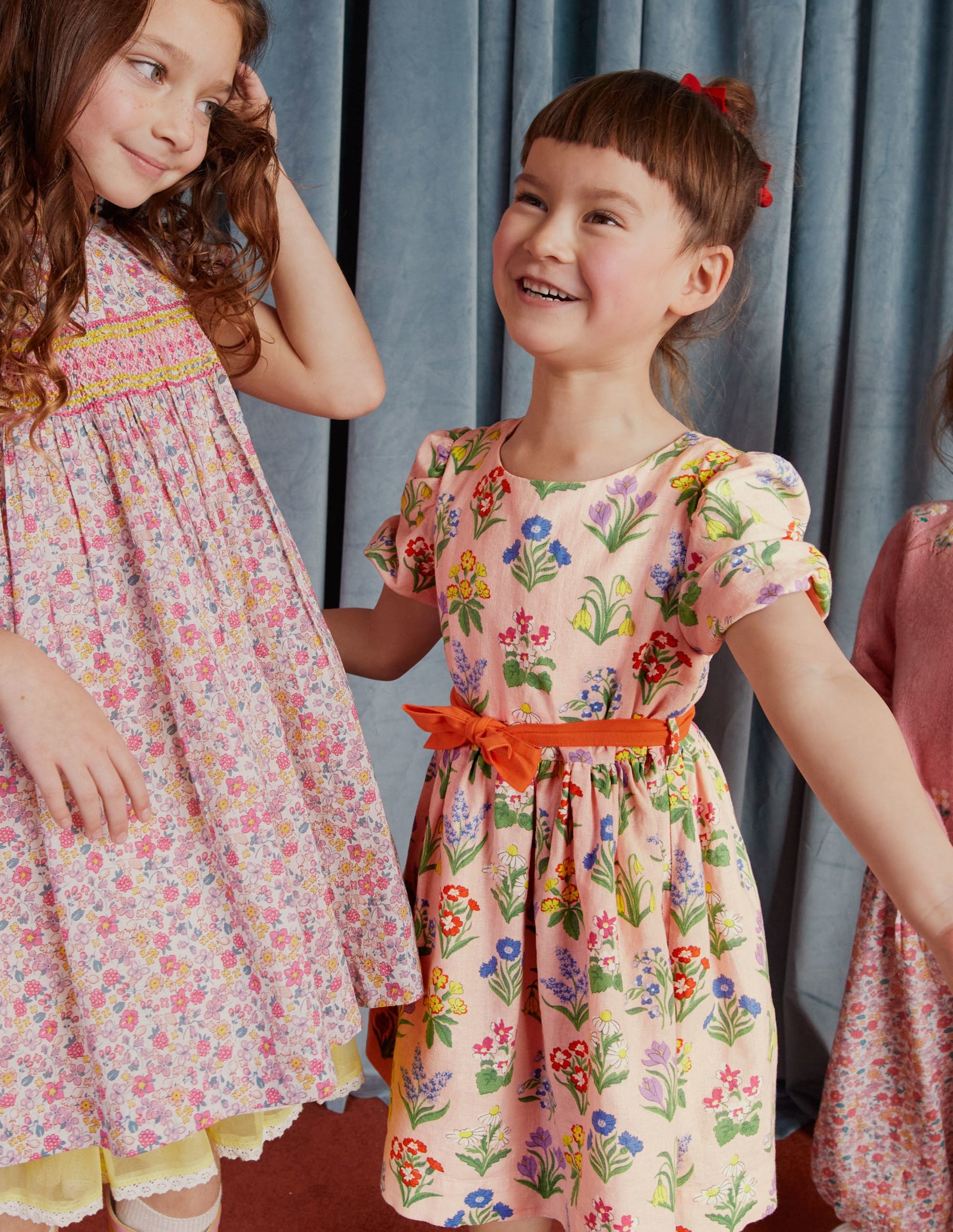 Robe vintage en coton et lin-Fleurs rose ancien-5