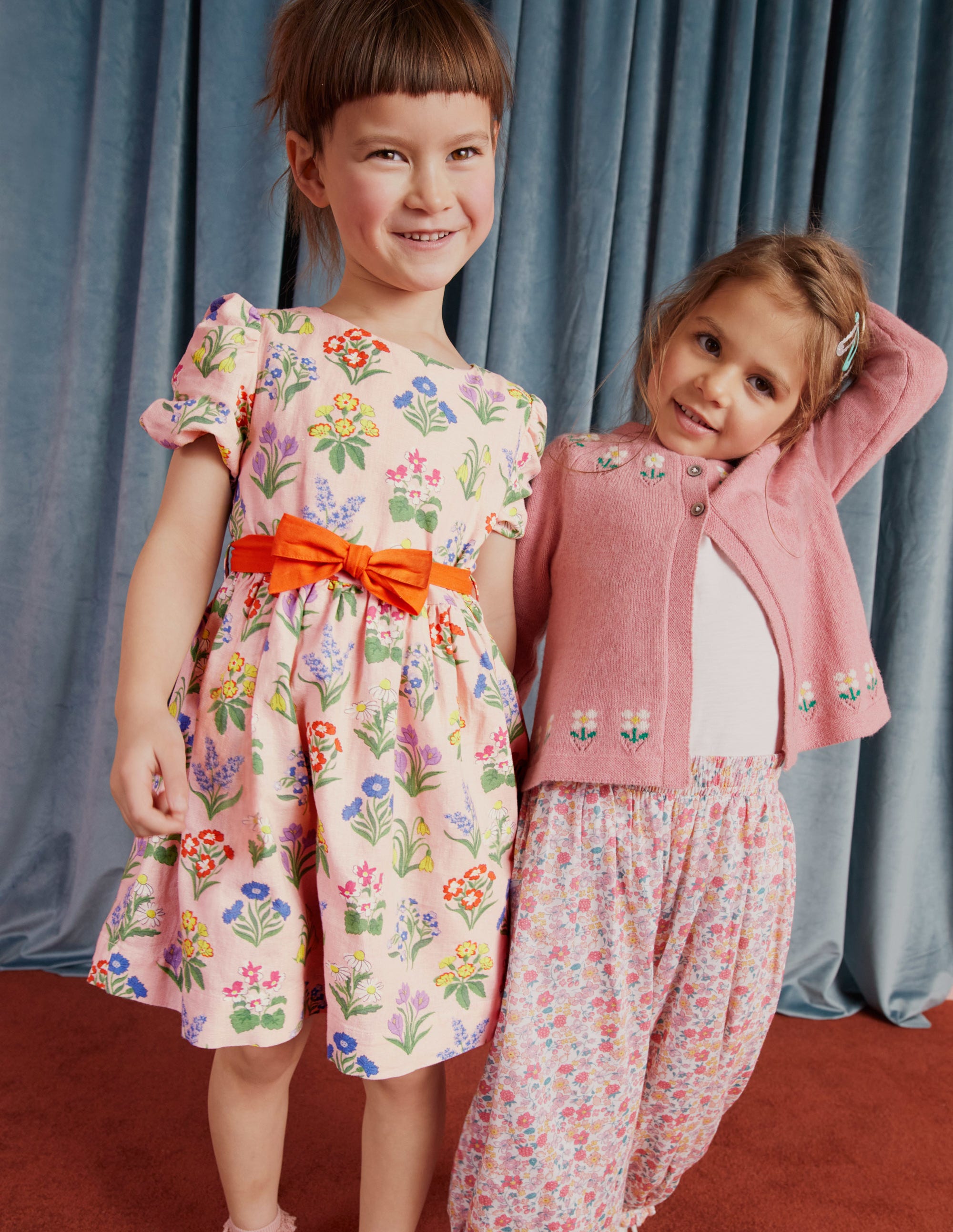 Robe vintage en coton et lin-Fleurs rose ancien - Image 6