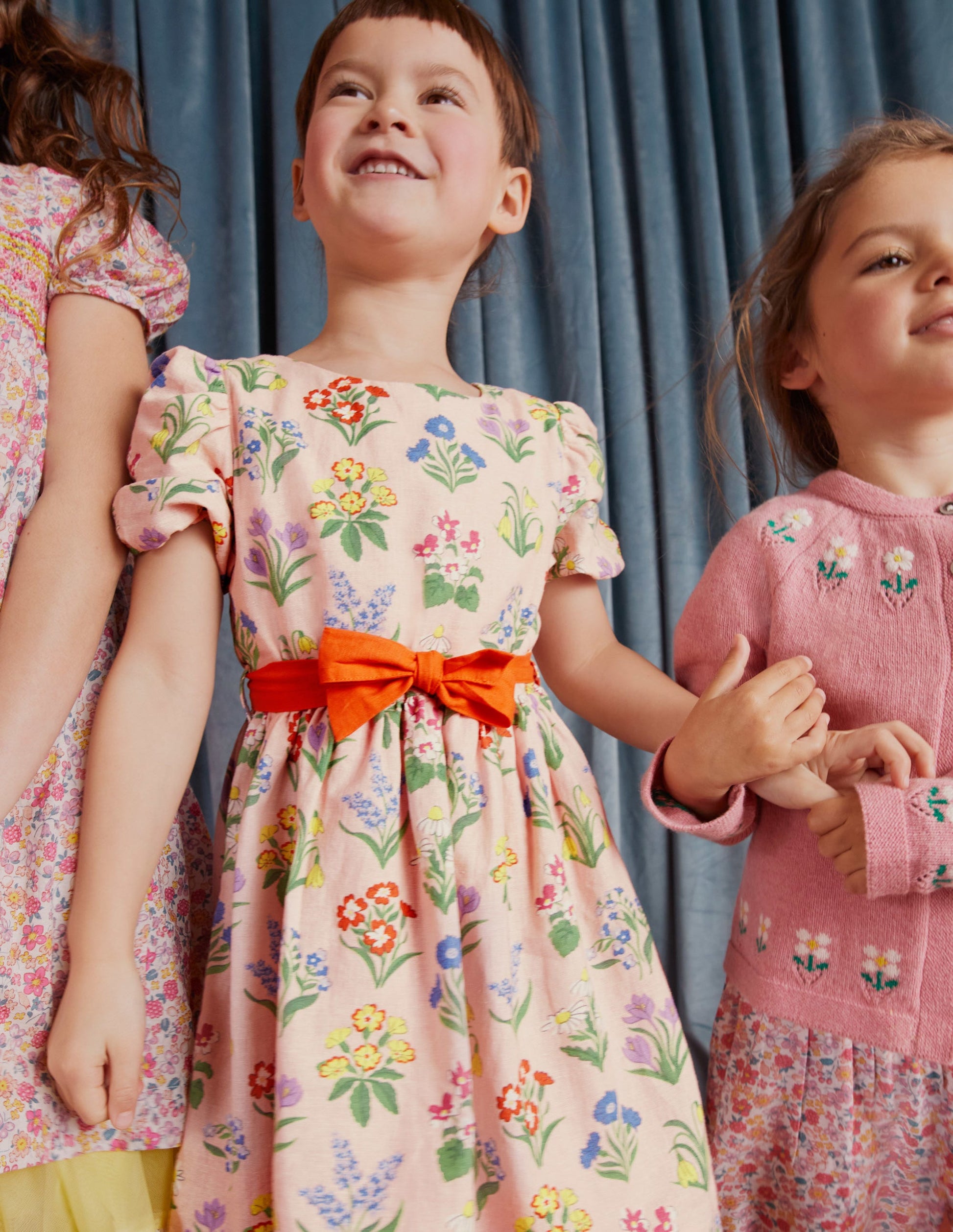 Robe vintage en coton et lin-Fleurs rose ancien-8