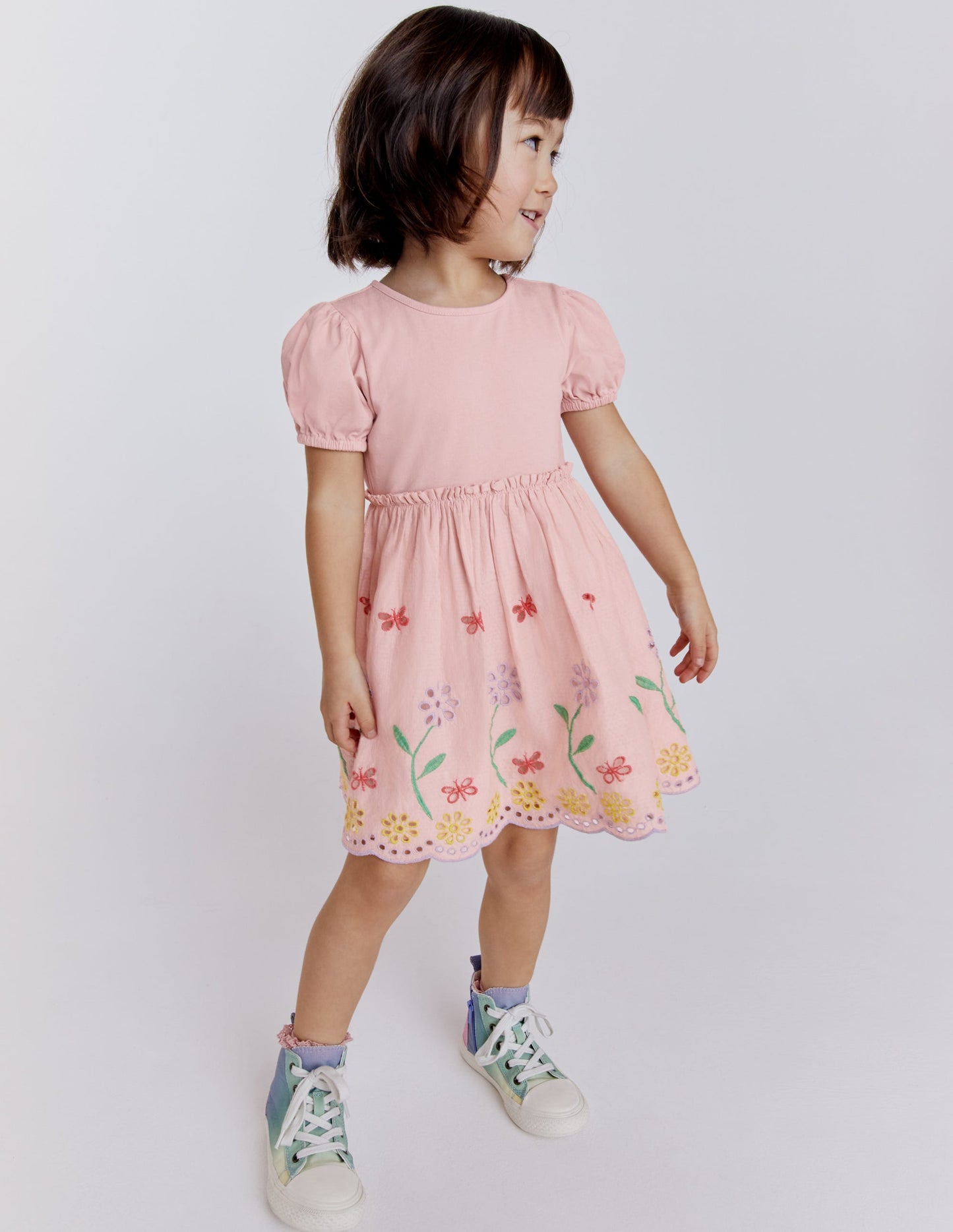 Ausgestelltes Kleid mit Lochstickerei-Blassrosa
