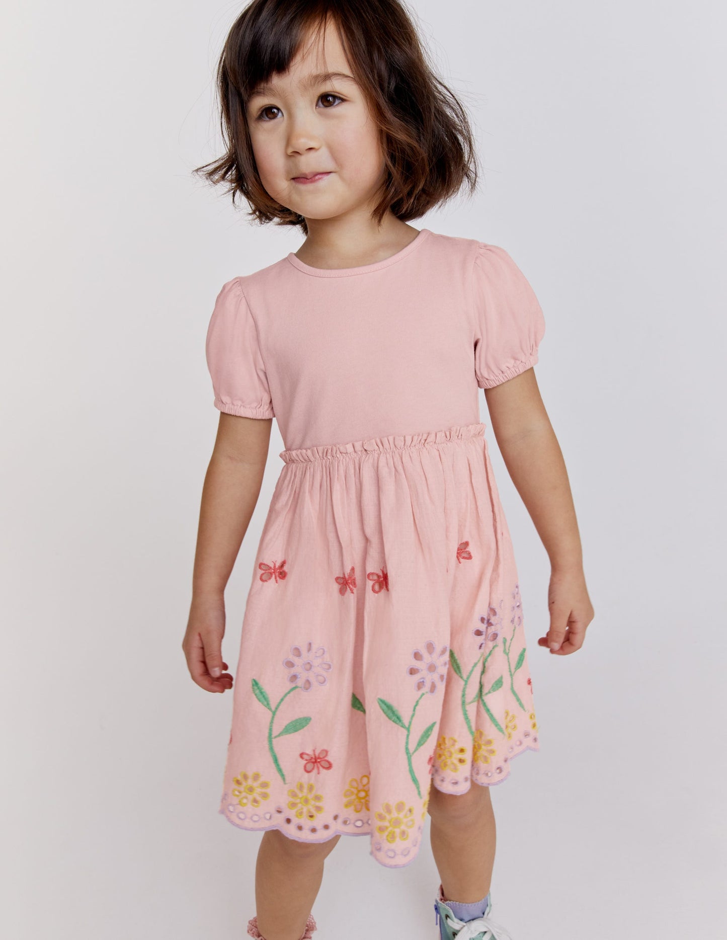 Ausgestelltes Kleid mit Lochstickerei-Blassrosa