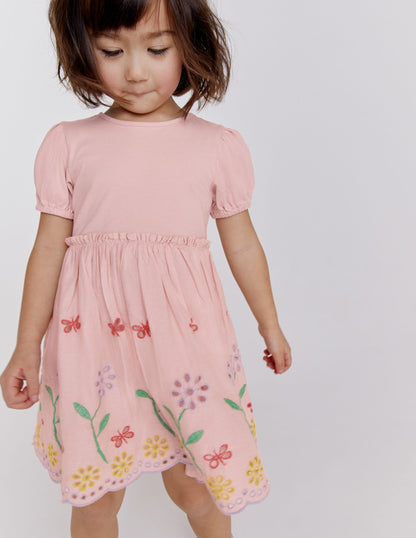 Ausgestelltes Kleid mit Lochstickerei-Blassrosa