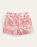 Shorts mit aufgesetzten Taschen-Rosa, Gänseblümchen-Stempel