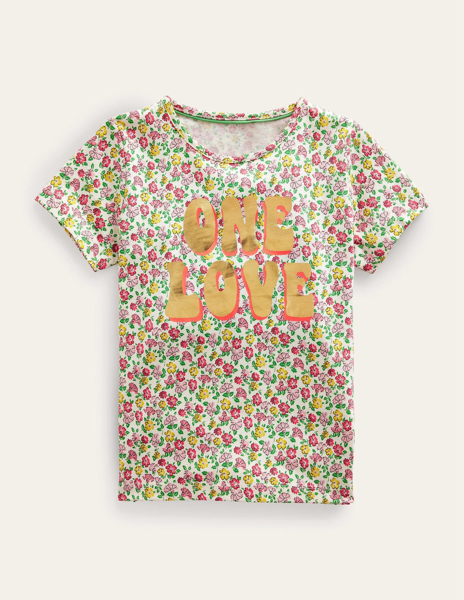 Foil Printed Slogan T-shirt-Vanilla Pod Floral-1