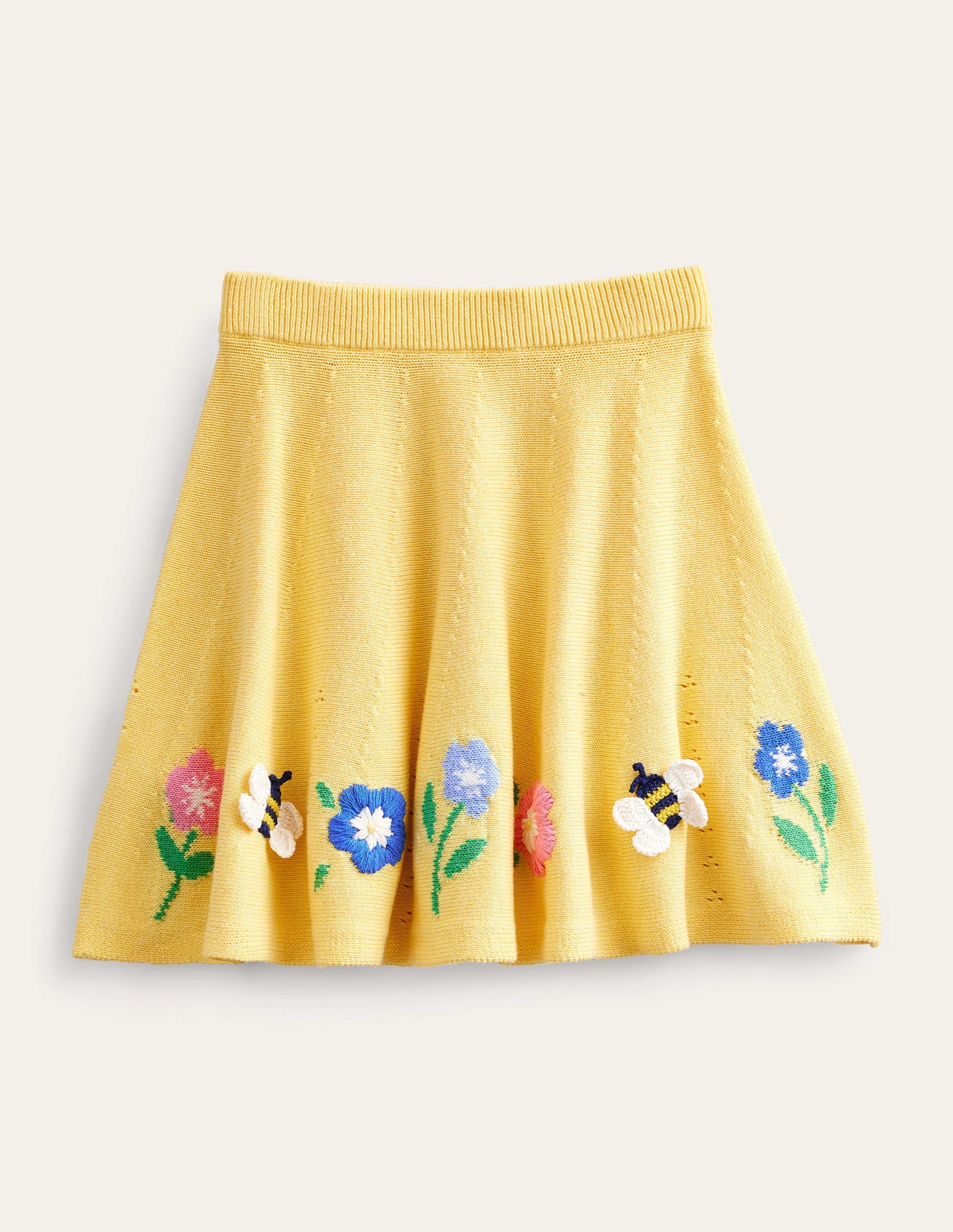 Jupe brodée en maille-Citron tendre - Image 1