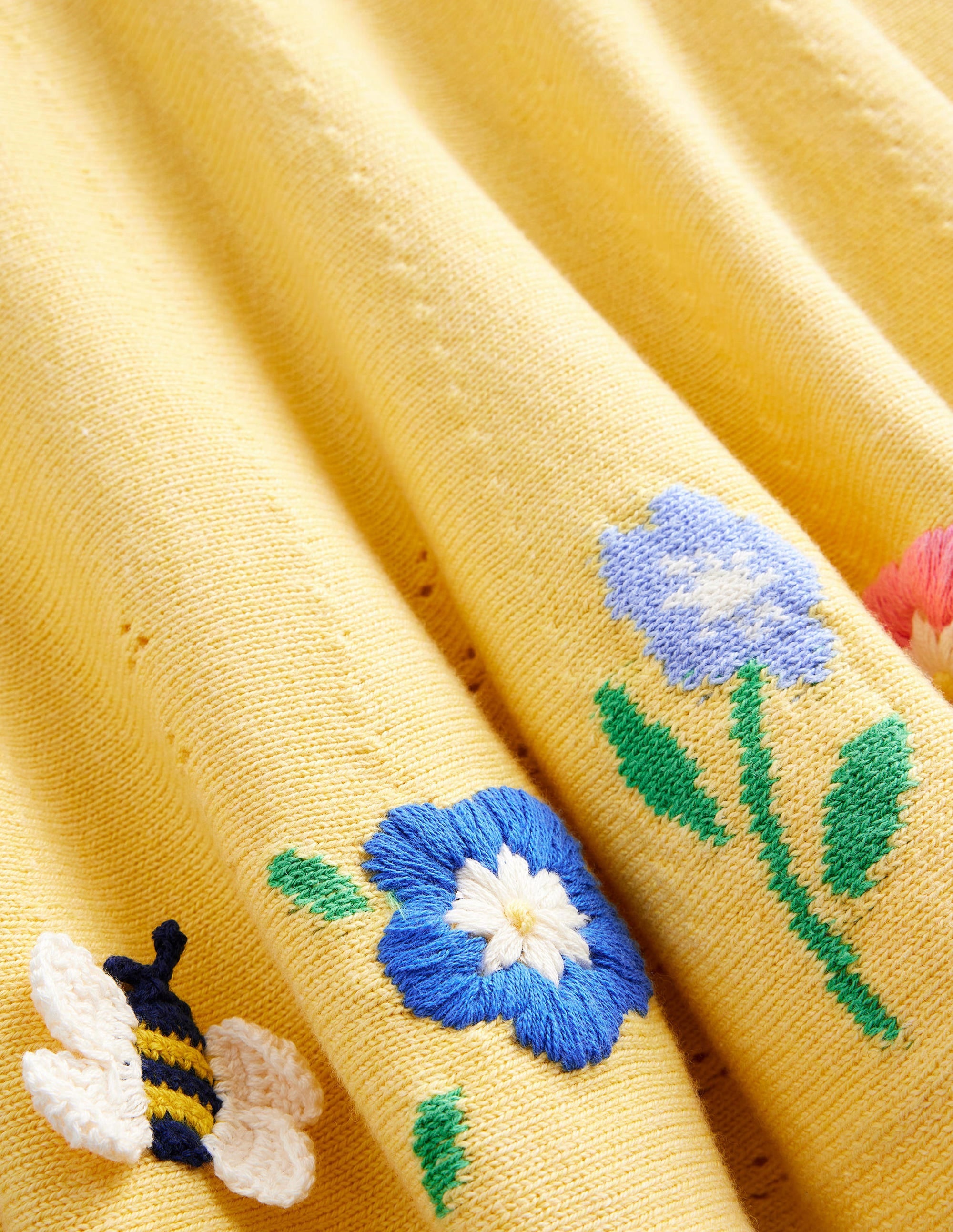 Jupe brodée en maille-Citron tendre - Image 3