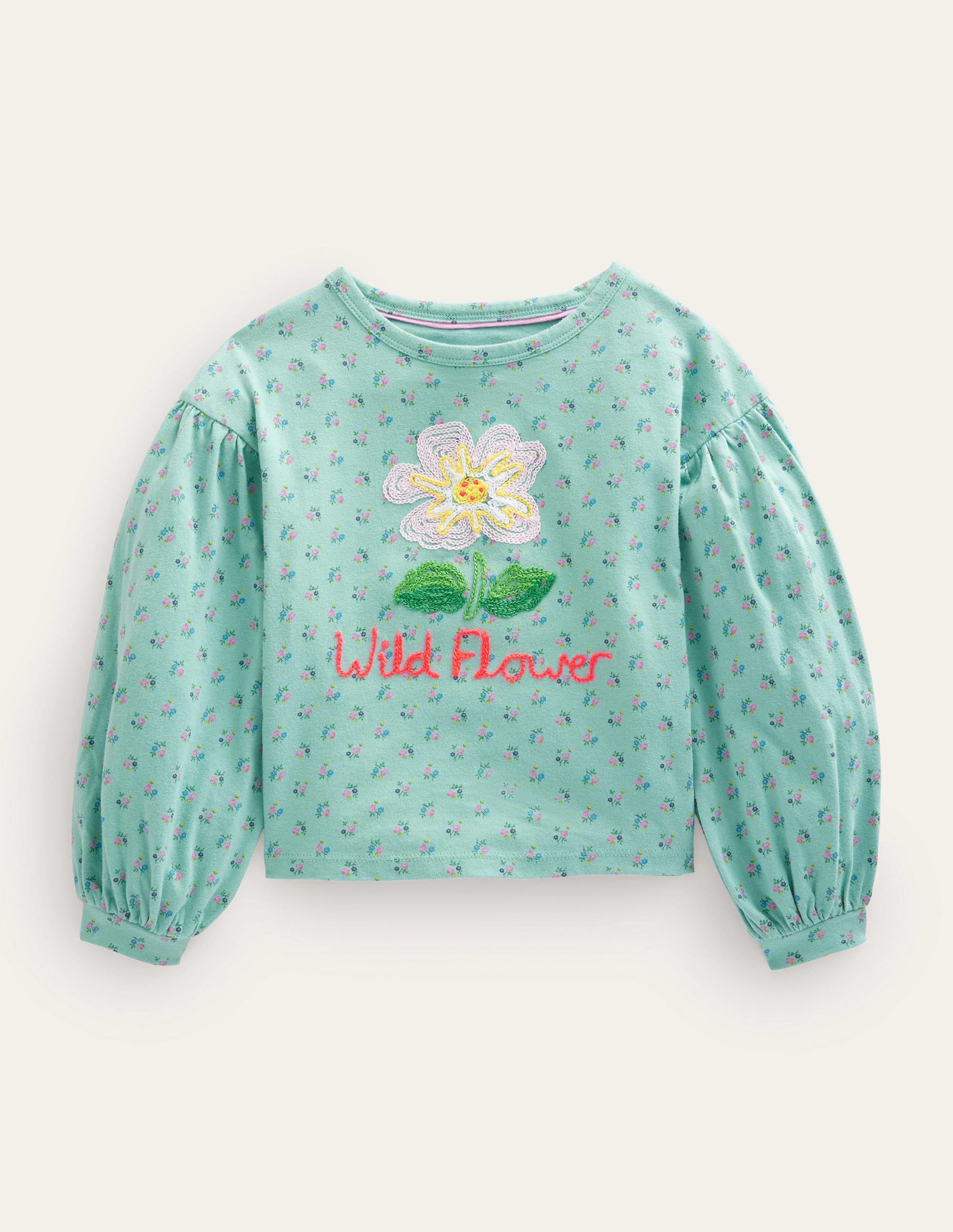 Haut brodé-Fleur sauvage bleu turquoise - Image 1