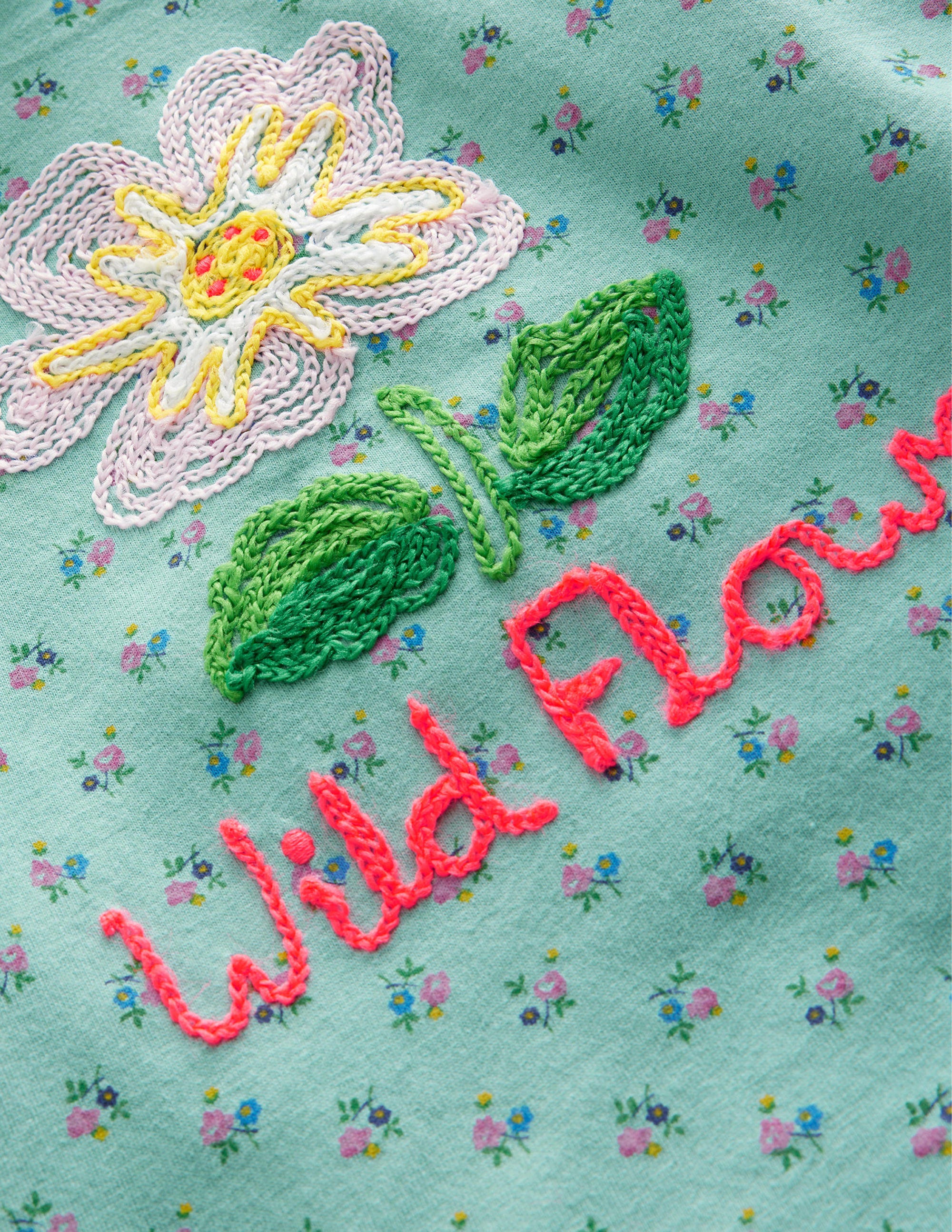 Haut brodé-Fleur sauvage bleu turquoise - Image 3