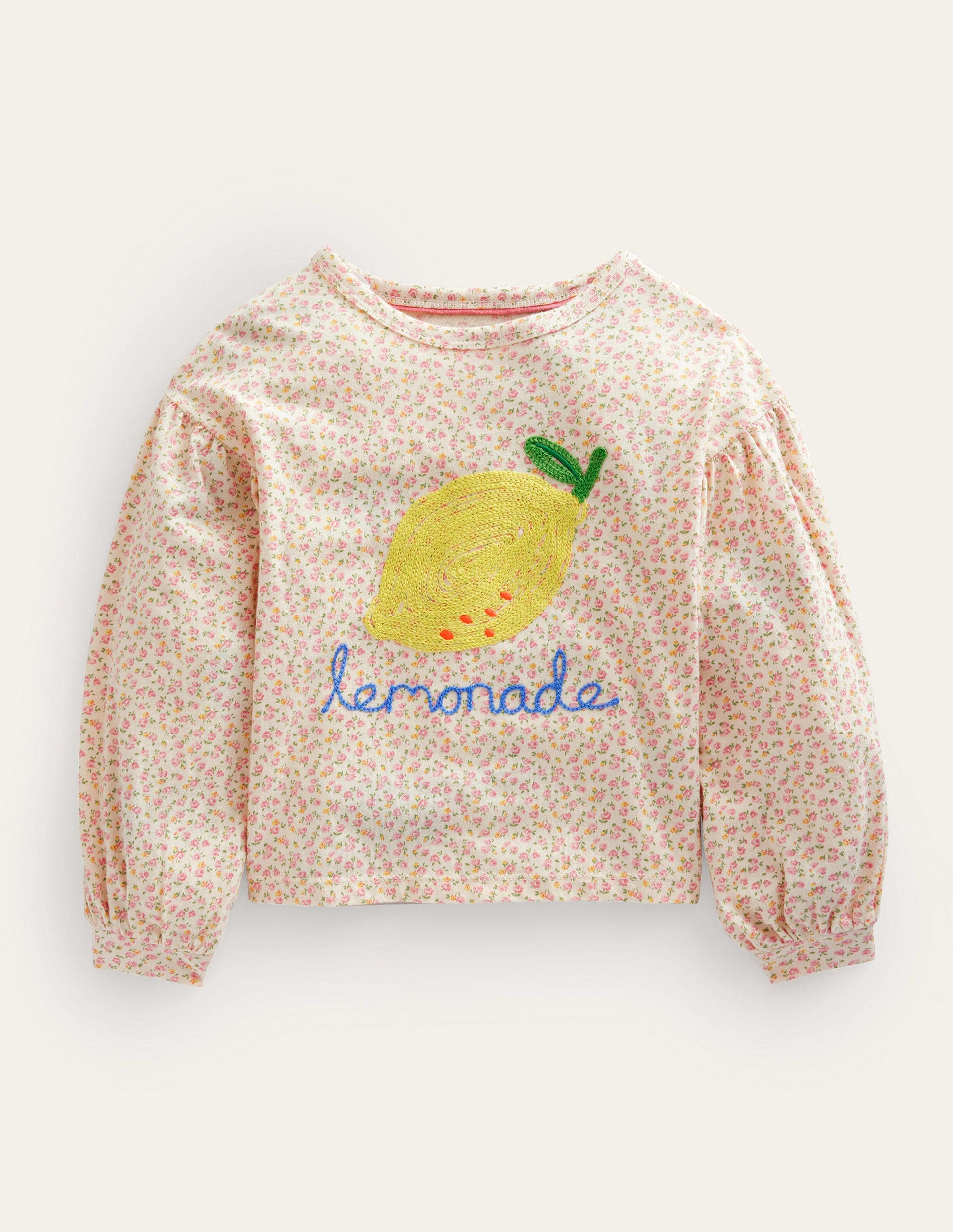 Besticktes Oberteil-Naturweiß, Blumenmuster/Lemonade-1