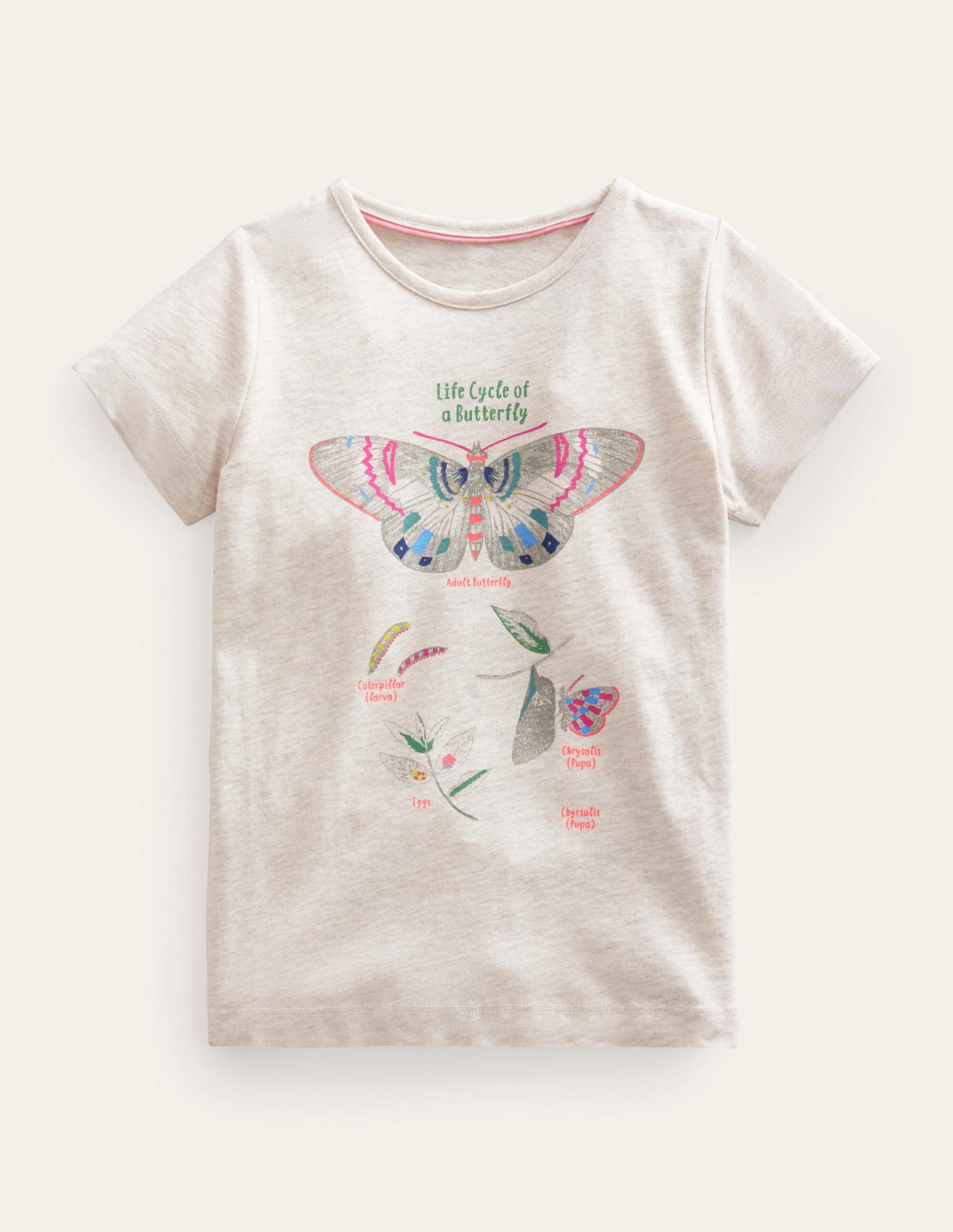 T-shirt éducatif avec logo-Papillon avoine chiné - Image 1
