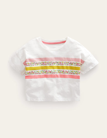 Lockeres T-Shirt-Naturweiß, Blumenstreifen