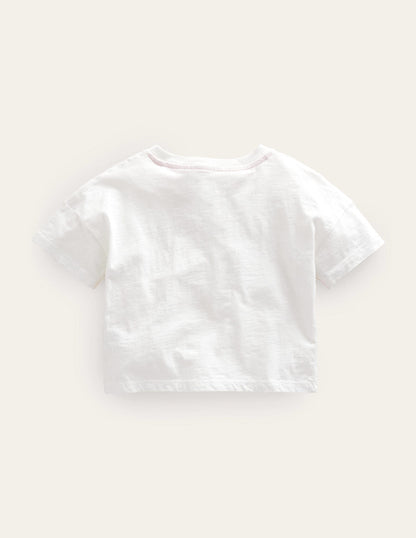 Lockeres T-Shirt-Naturweiß, Blumenstreifen