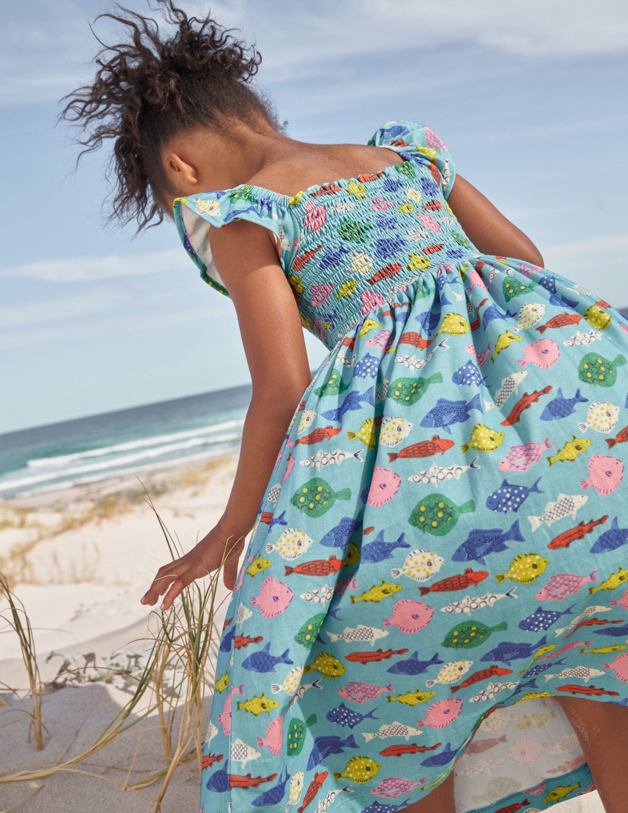 Gerafftes Jerseykleid-Meerblau, Fische - Image 4