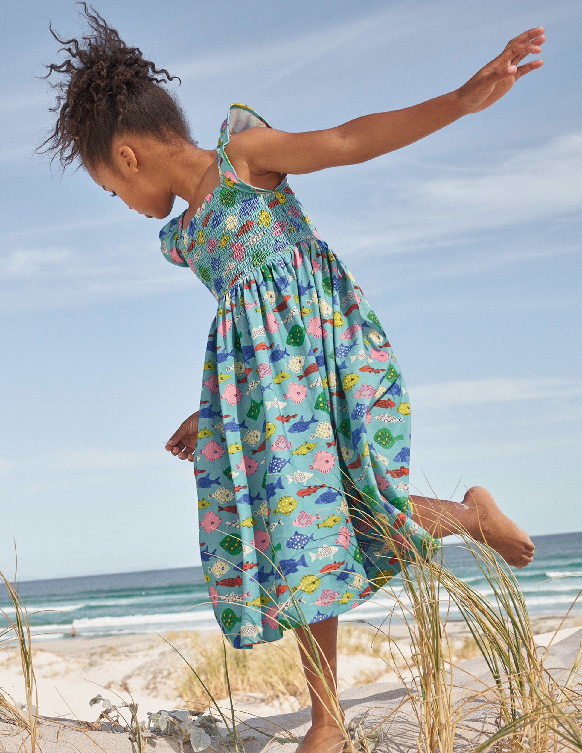 Gerafftes Jerseykleid-Meerblau, Fische-6