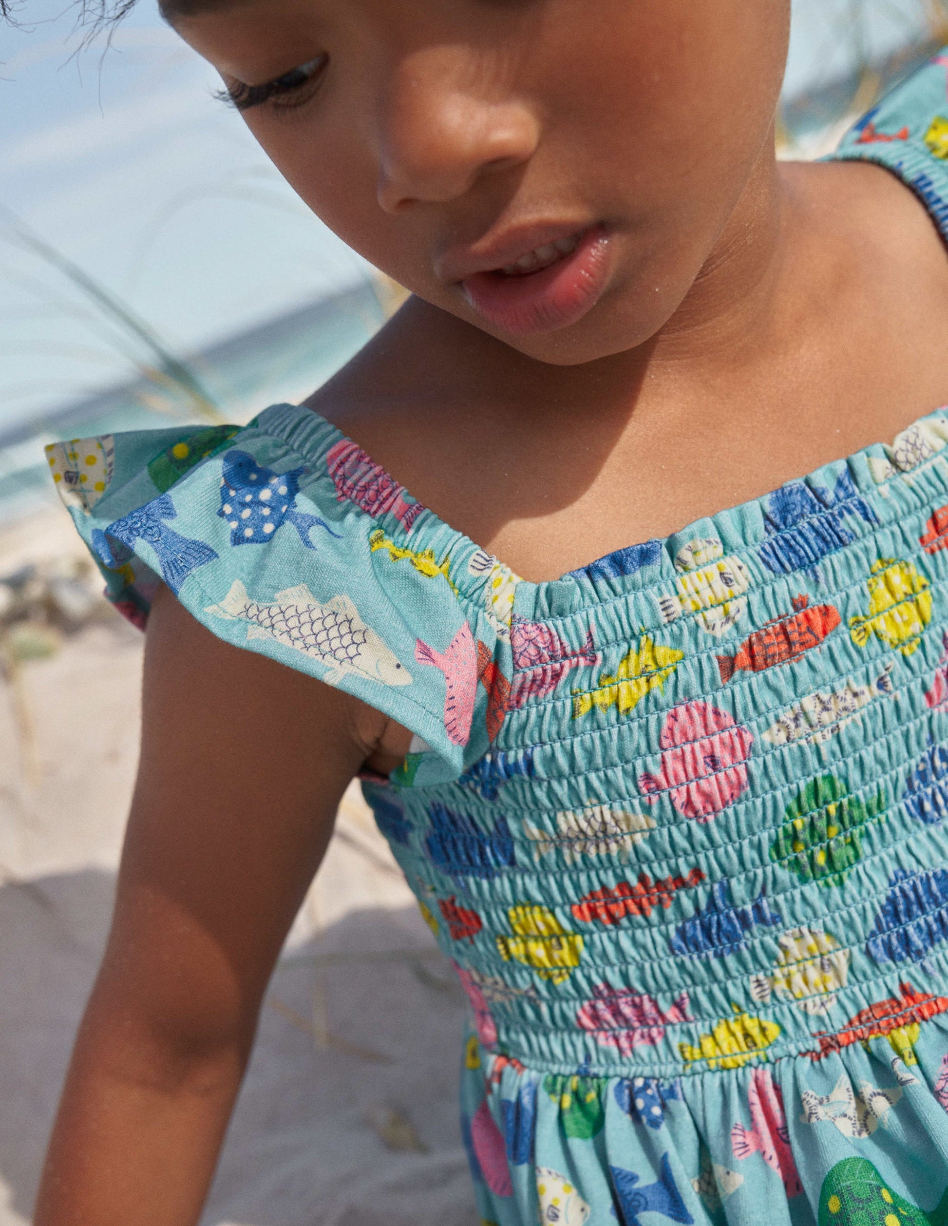 Gerafftes Jerseykleid-Meerblau, Fische-7