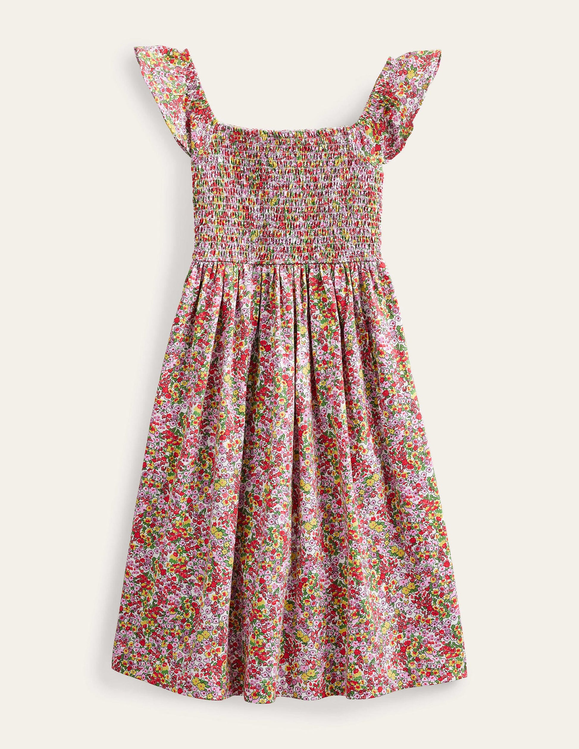 Gerafftes Jerseykleid-Pfirsichbowle, Frühlingsblumen-1