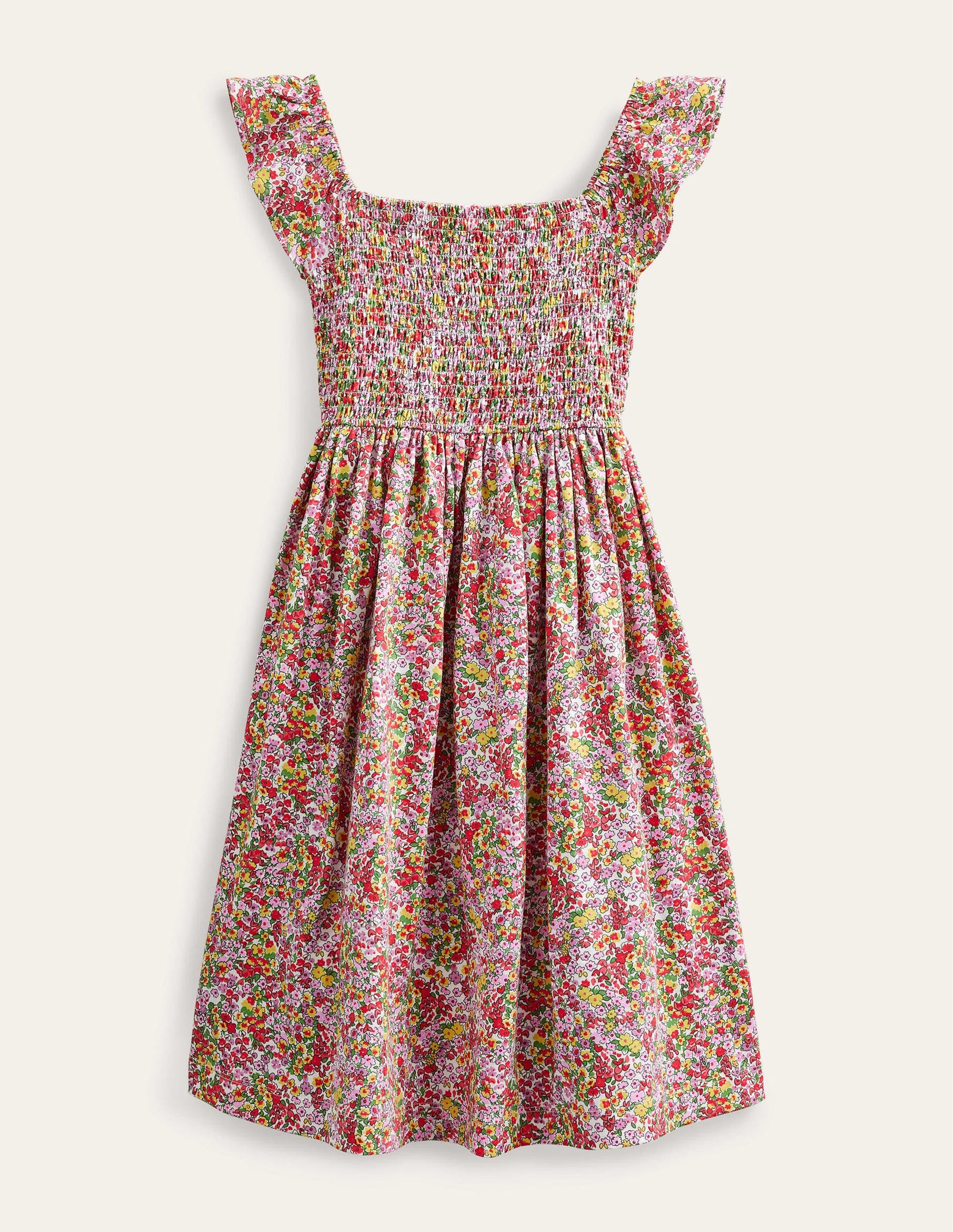 Gerafftes Jerseykleid-Pfirsichbowle, Frühlingsblumen-2