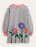 Sweat-Tunika mit Motiv-Vanille/Navy, Blumen