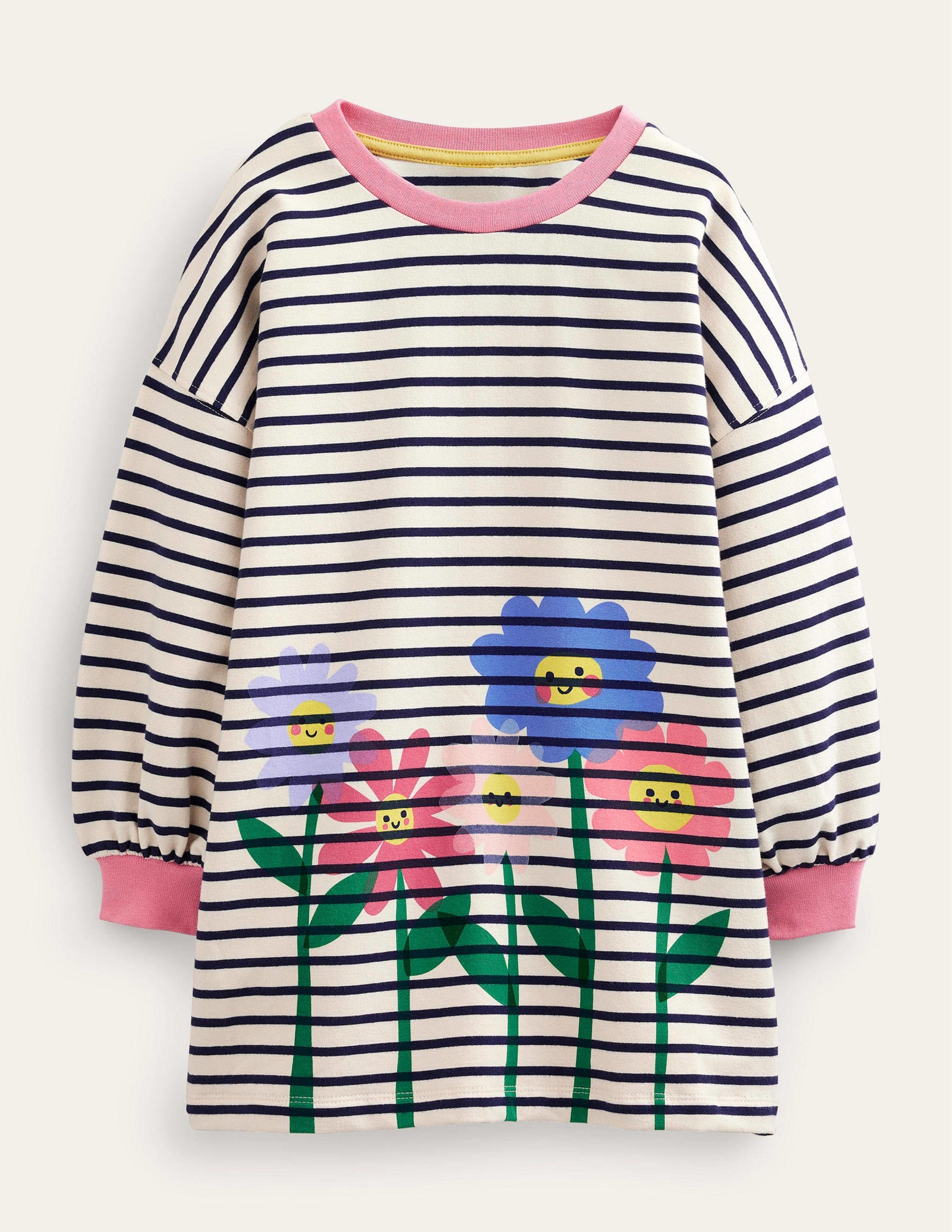 Sweat-Tunika mit Motiv-Vanille/Navy, Blumen-1