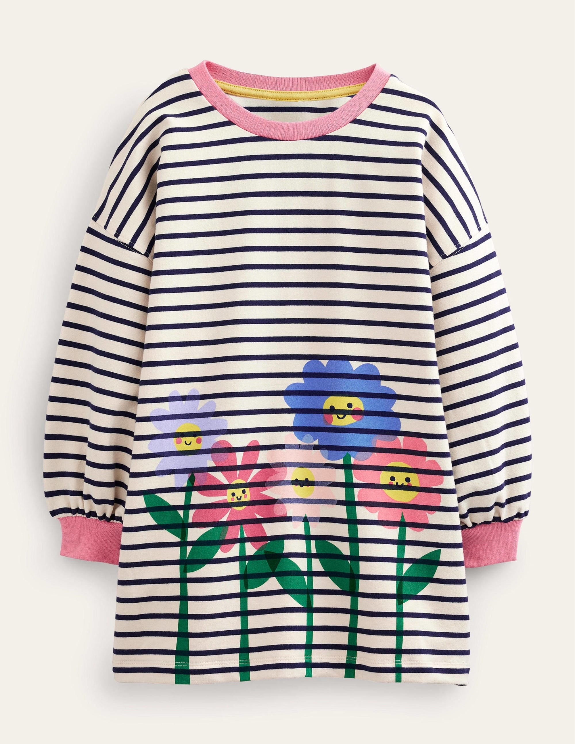 Sweat-Tunika mit Motiv-Vanille/Navy, Blumen - Image 1
