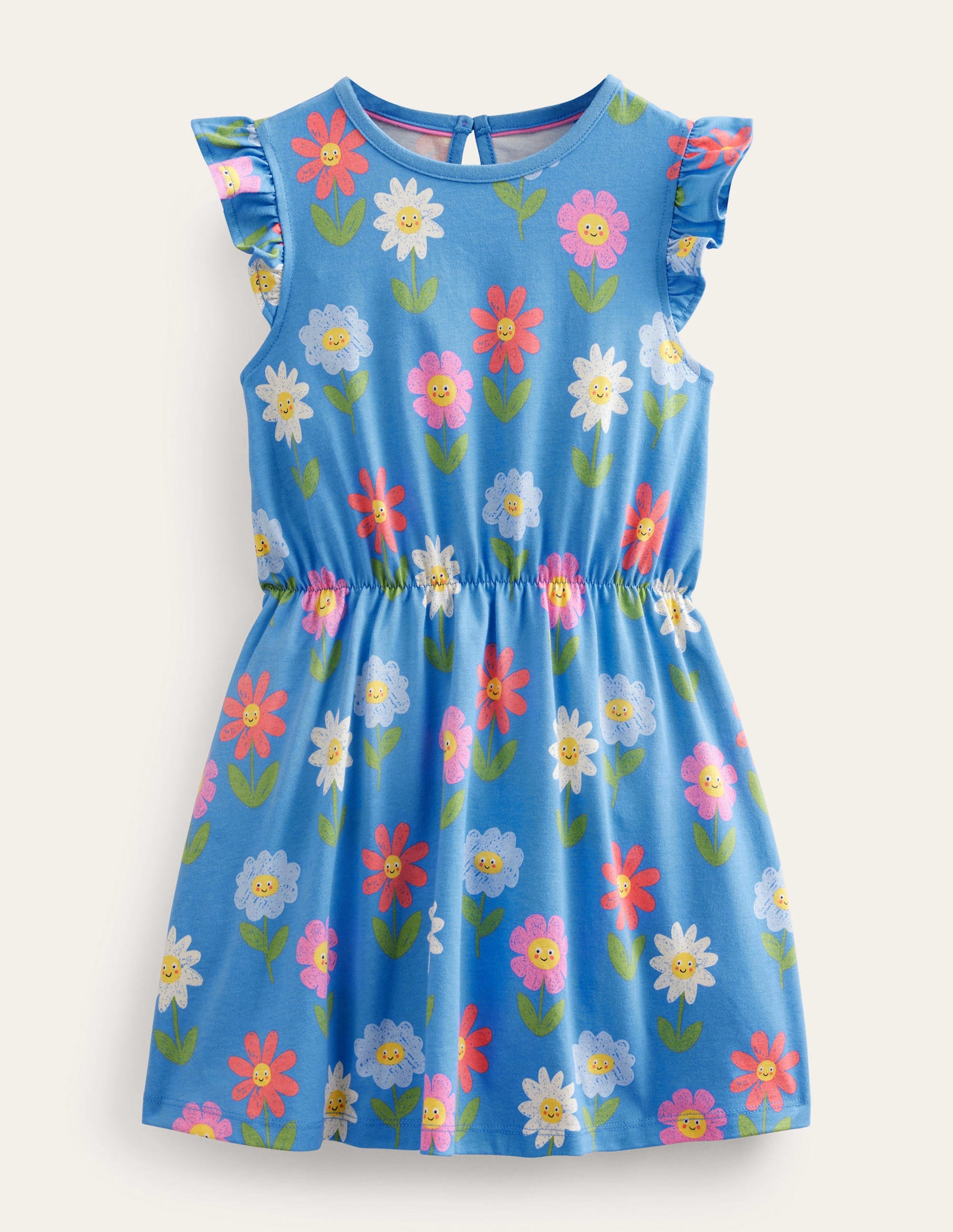 Jerseykleid mit Rüschenärmeln-Penzance-Blau, Blumen - Image 1