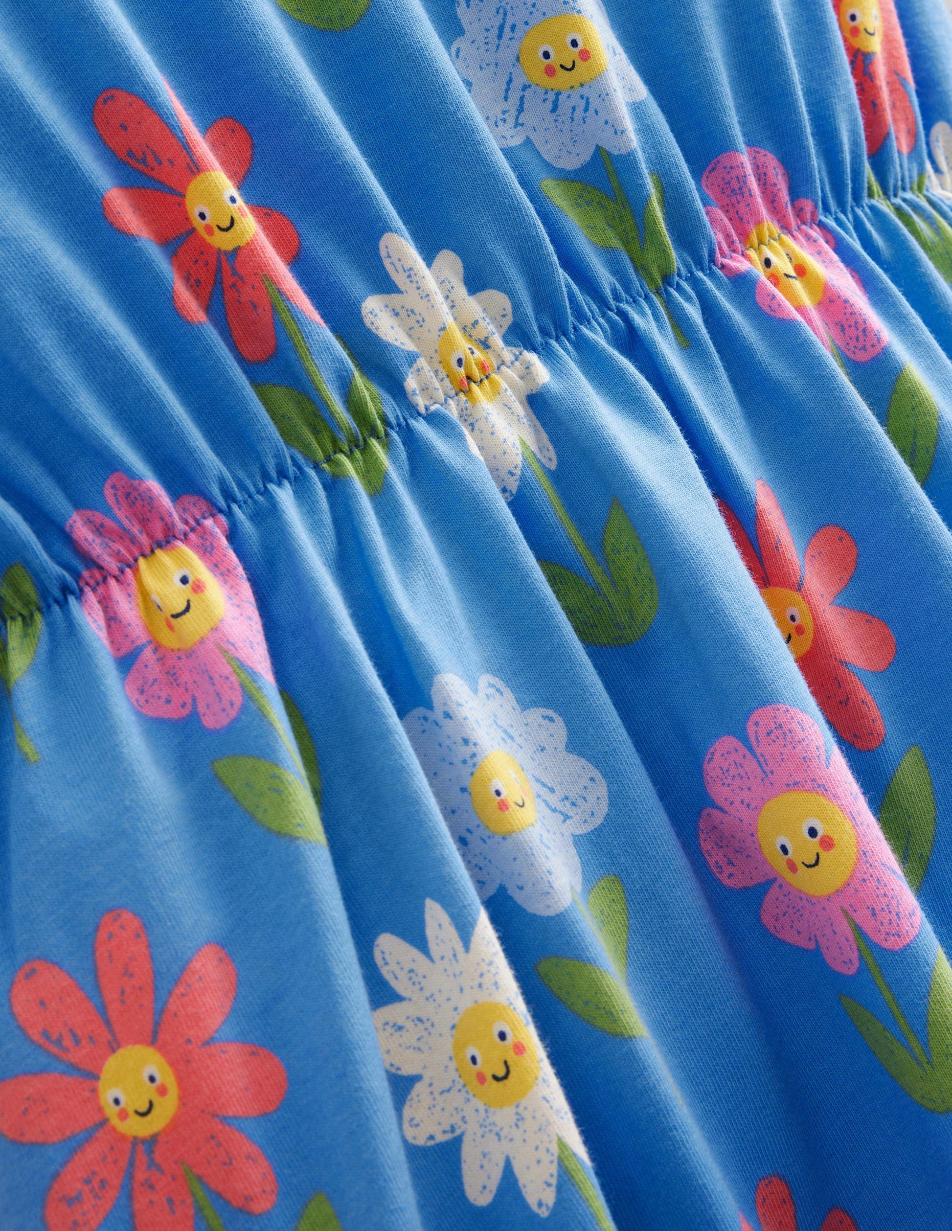 Jerseykleid mit Rüschenärmeln-Penzance-Blau, Blumen-2