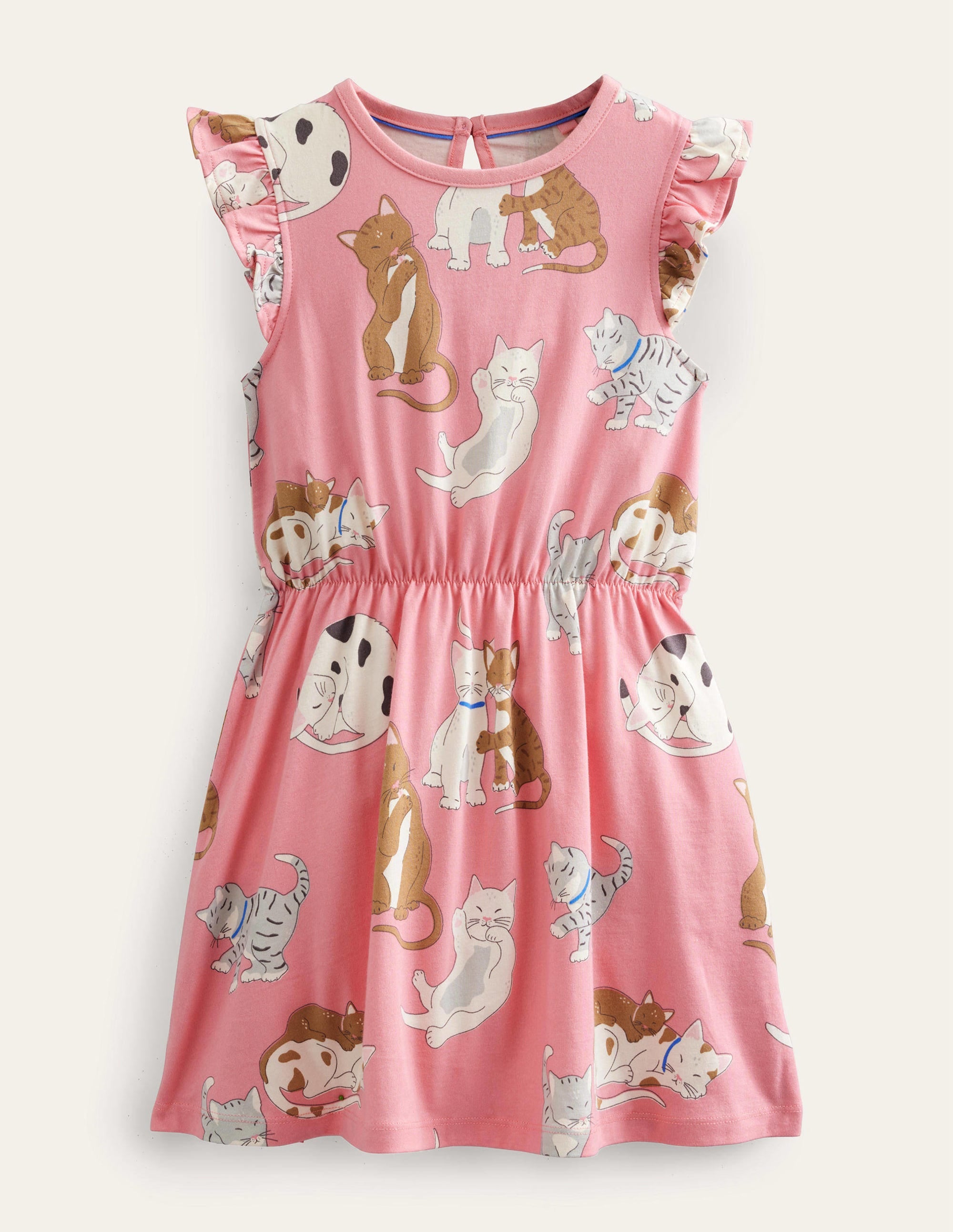Robe en jersey à manches volantées-Chats rose pommier sauvage - Image 1