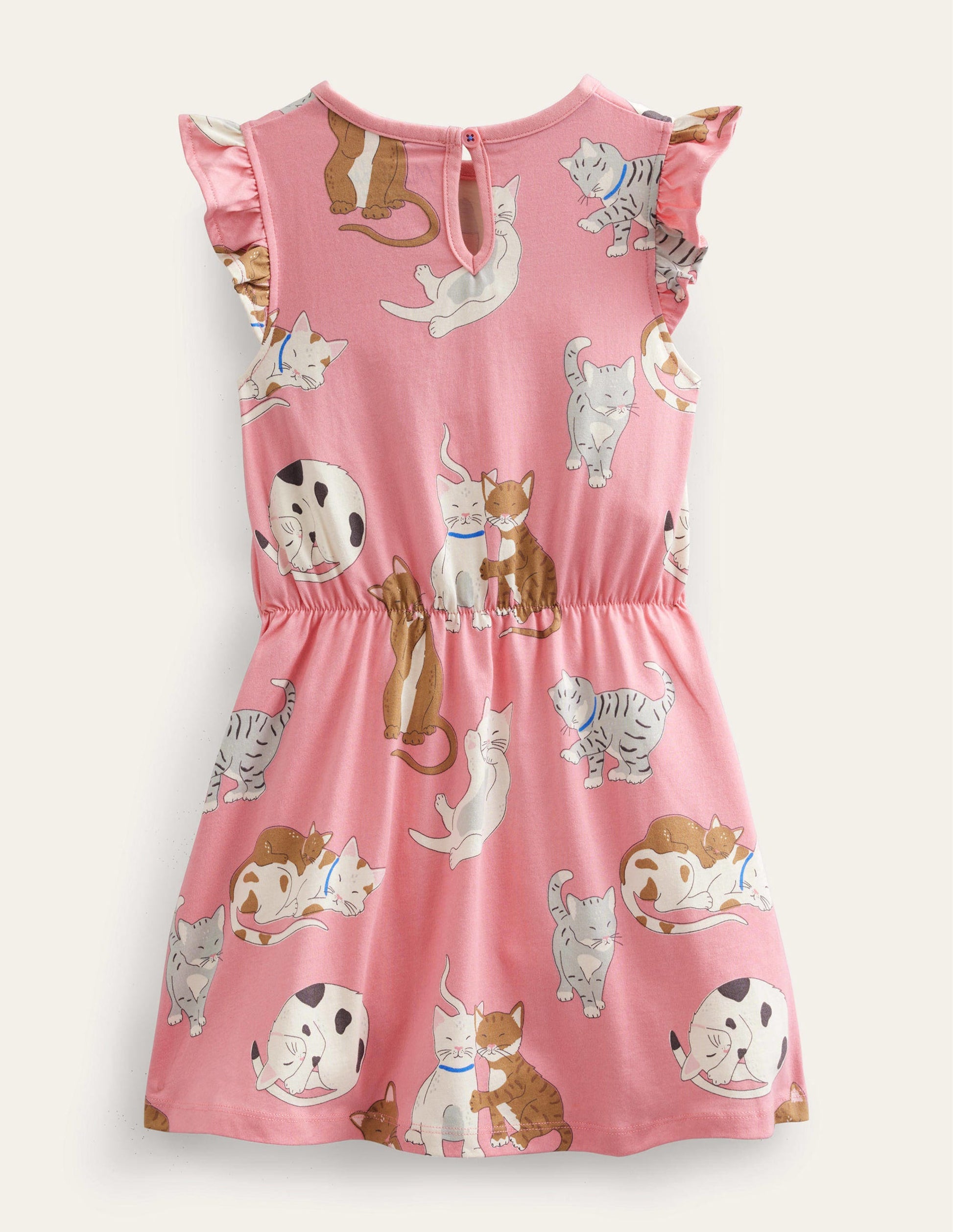 Robe en jersey à manches volantées-Chats rose pommier sauvage-2