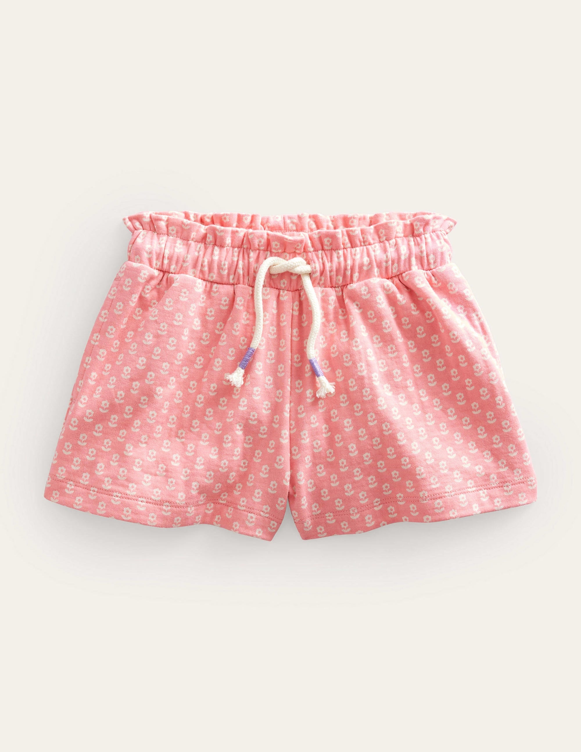 Short molletonné à taille froncée-Motif floral rose pommier sauvage - Image 1