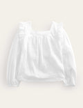 Square Neck Broderie Mix Top-White