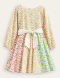 Full Skirt Bow Dress-Rainbow Hotchpotch Floral