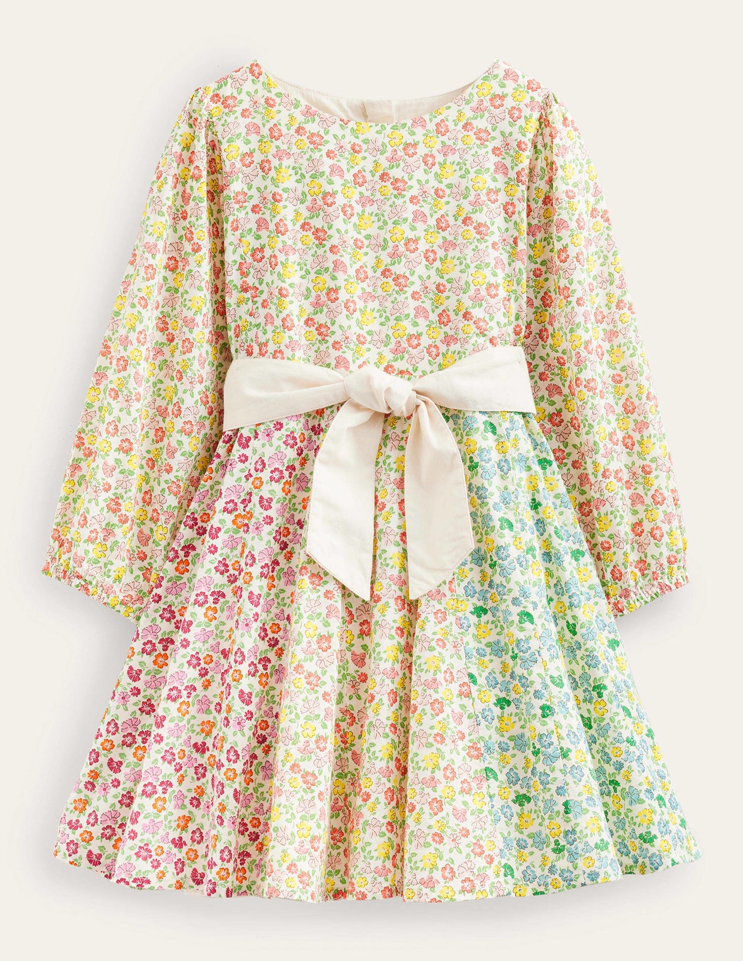 Kleid mit Tellerrock und Schleife-Regenbogenfarben, Mustermix-Blumen