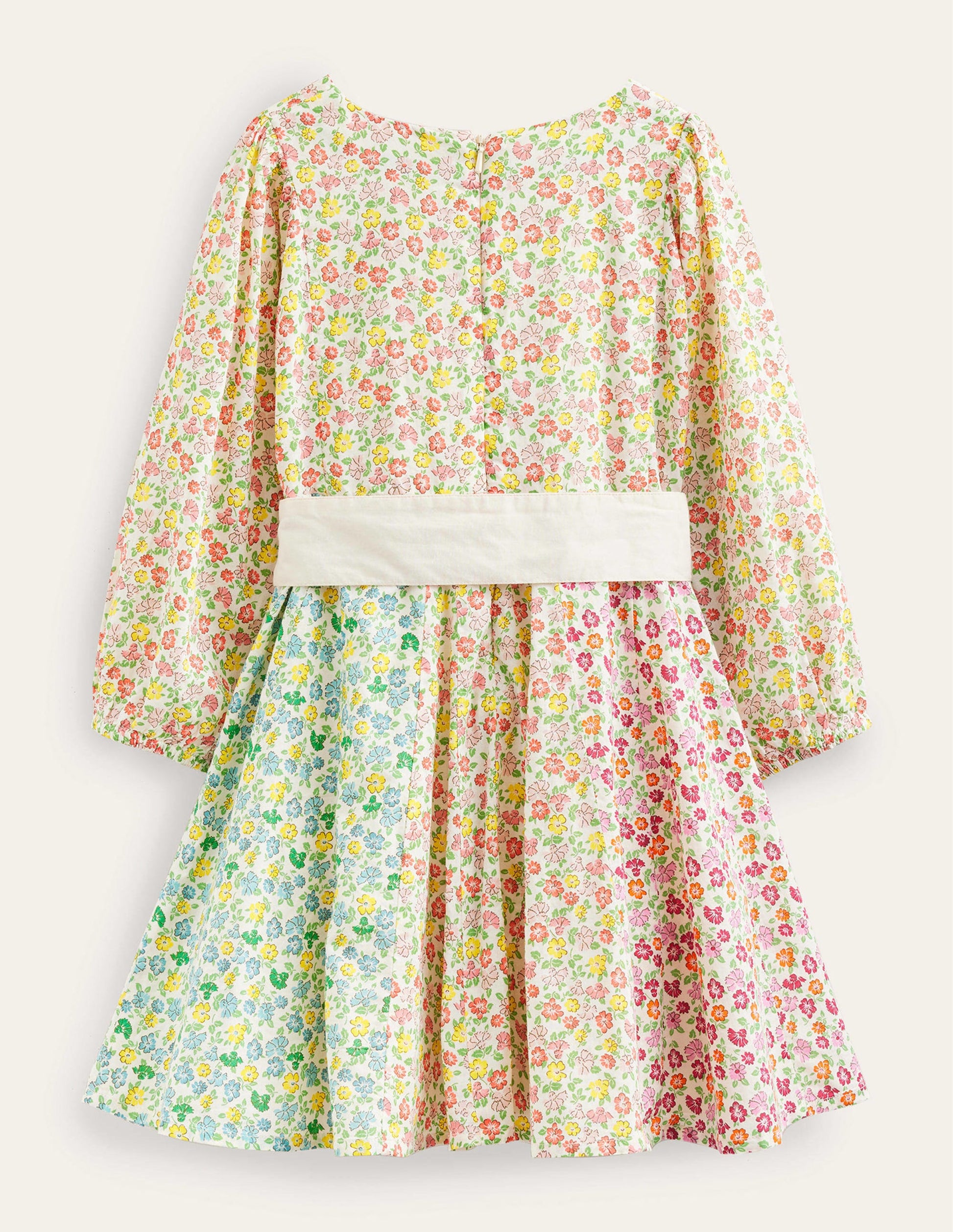 Kleid mit Tellerrock und Schleife-Regenbogenfarben, Mustermix-Blumen-2