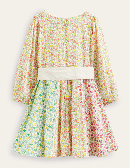 Kleid mit Tellerrock und Schleife-Regenbogenfarben, Mustermix-Blumen-2