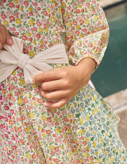 Kleid mit Tellerrock und Schleife-Regenbogenfarben, Mustermix-Blumen-6